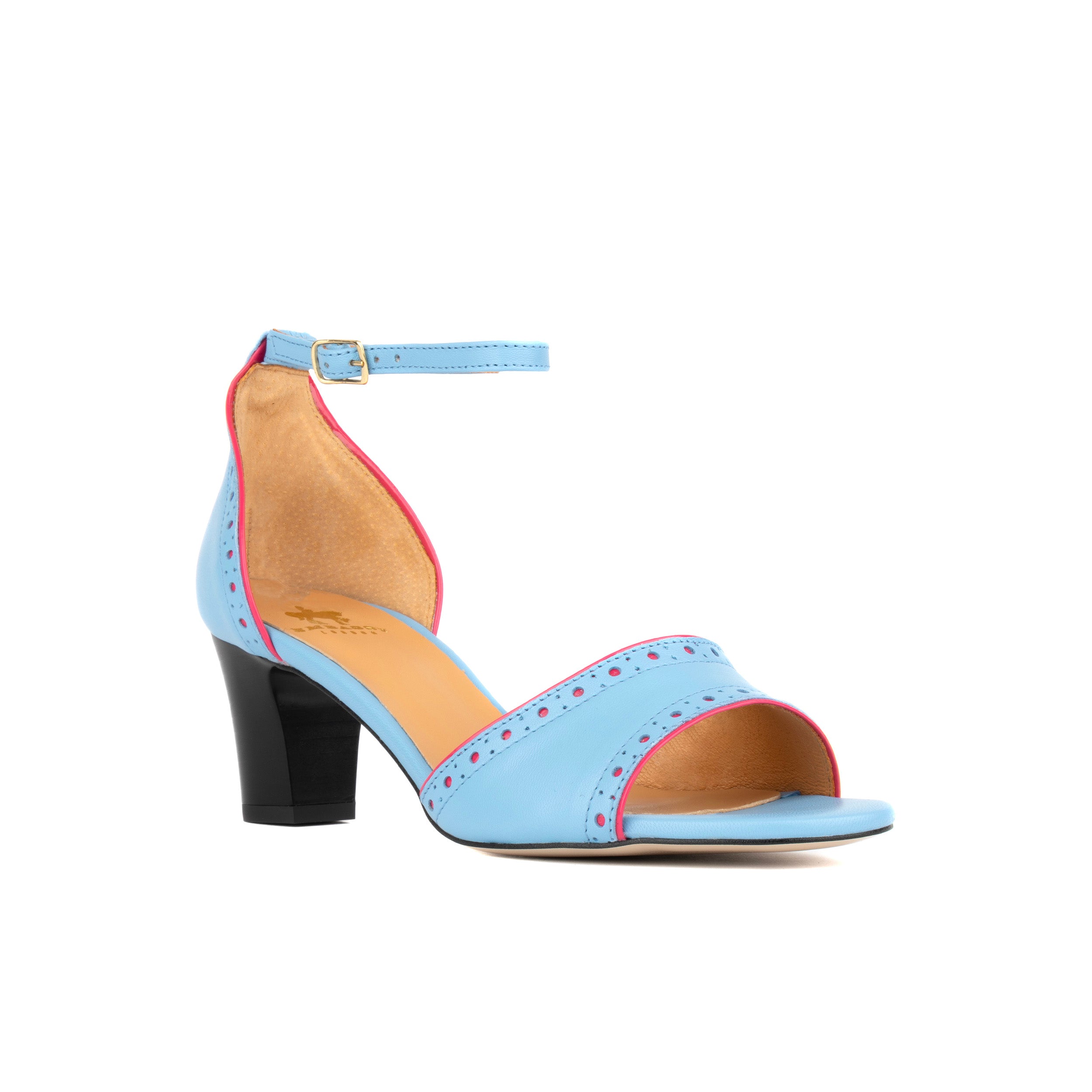 Croupier - Light Blue Pink - Women's 2 inch heel ankle strap leather sandal in sky blue