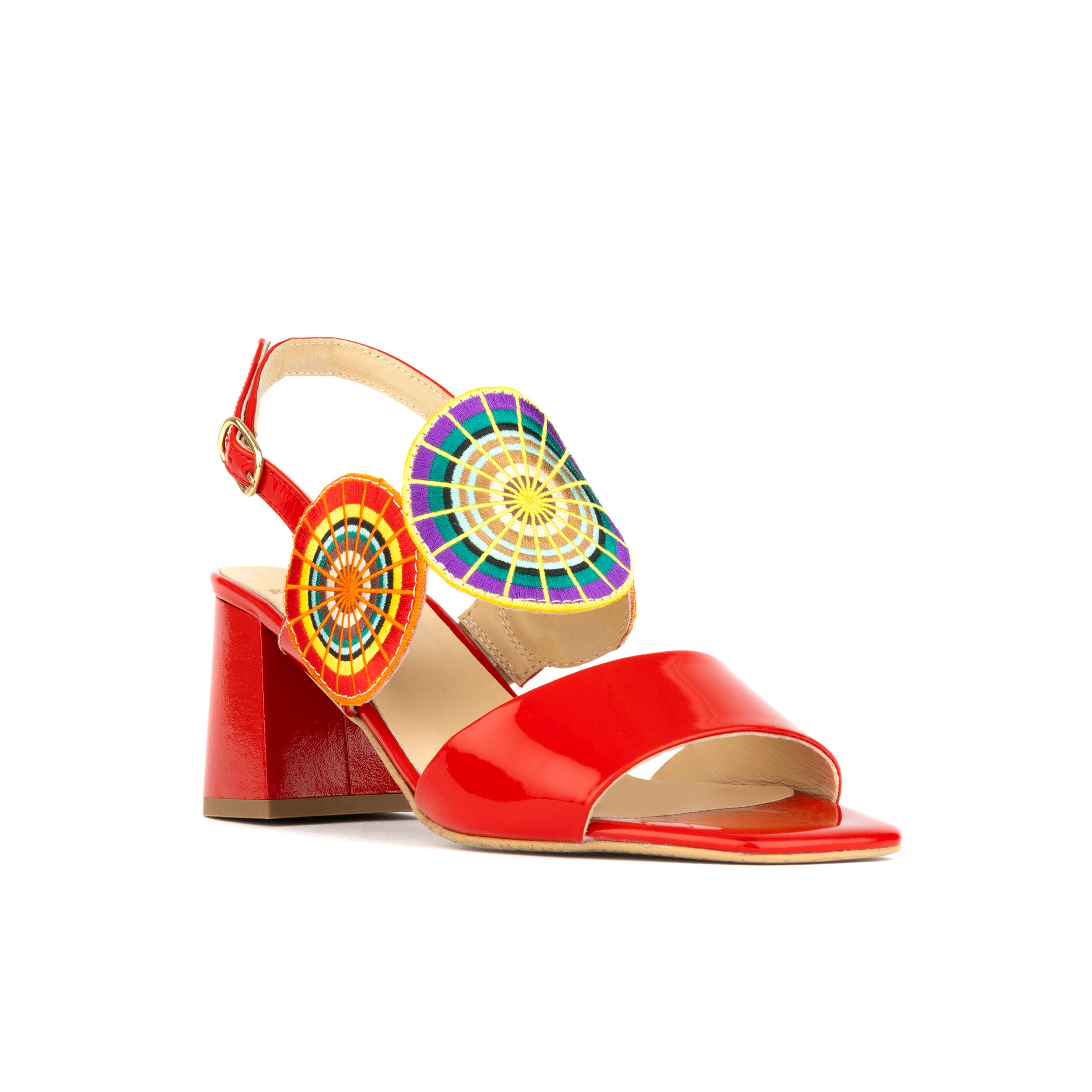 Vibe - Red Multi - Women's leather red heel sandal with open-toe & ankle strap