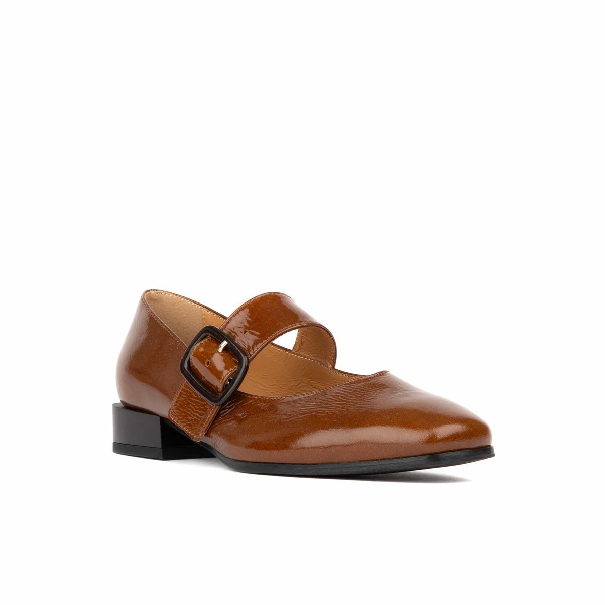 Bliss - Tan - Women's block heel square toe patent leather Mary-Jane