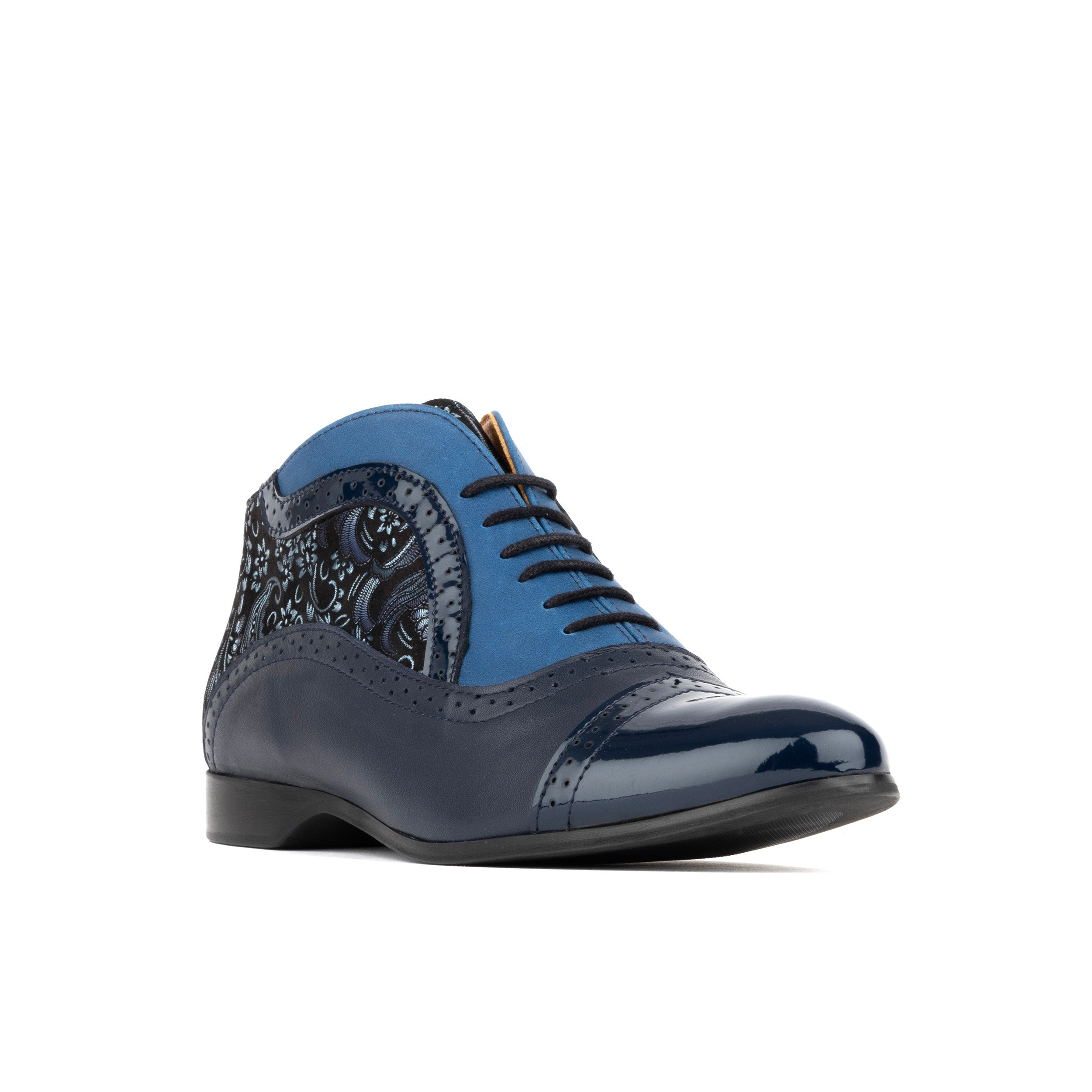 Jasmine - Navy Multi- Women's mixed blue leather oxford boot in brogue styling