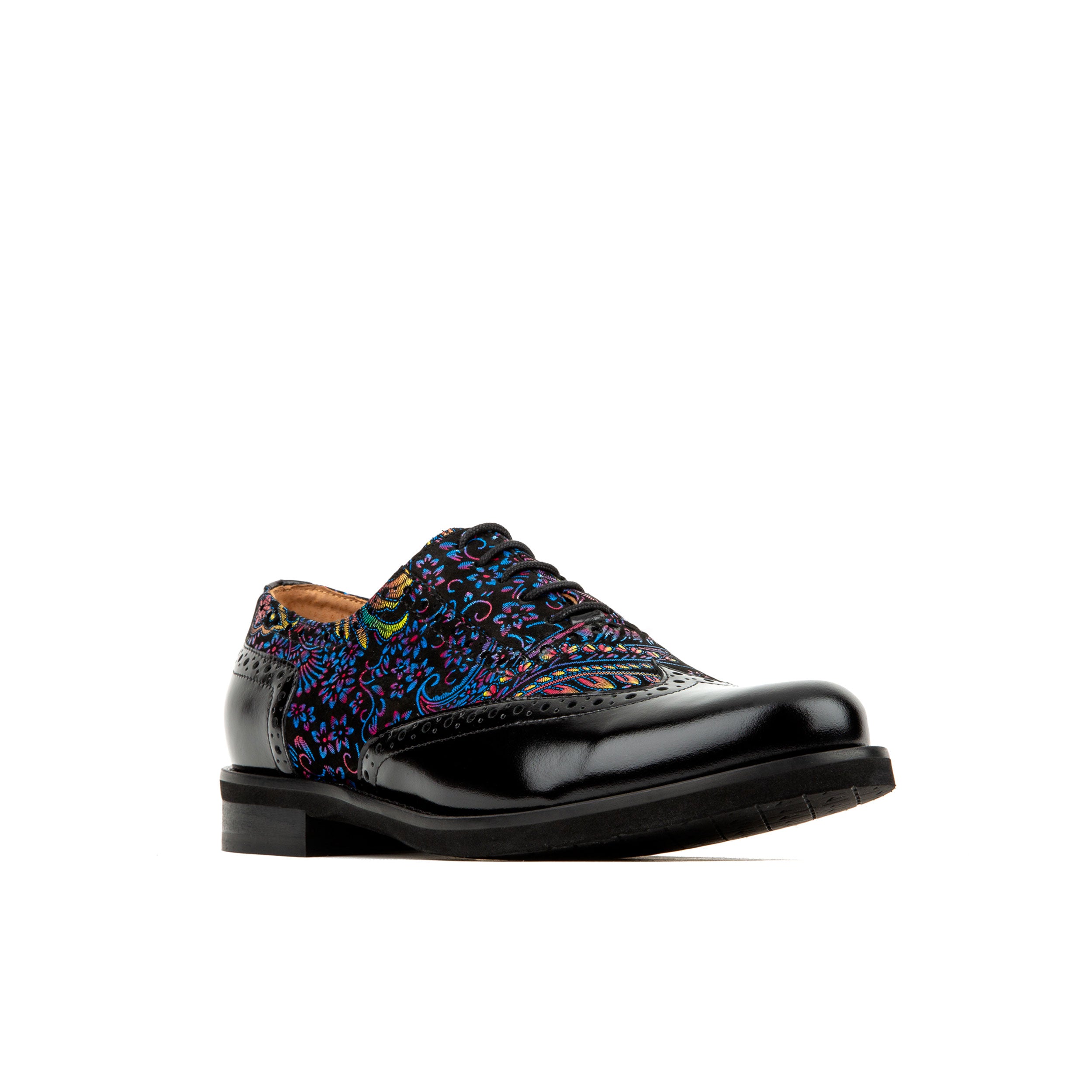 VIVIENNE BLACK & BLUE - Women's leather oxfords with wingtip and brogue details