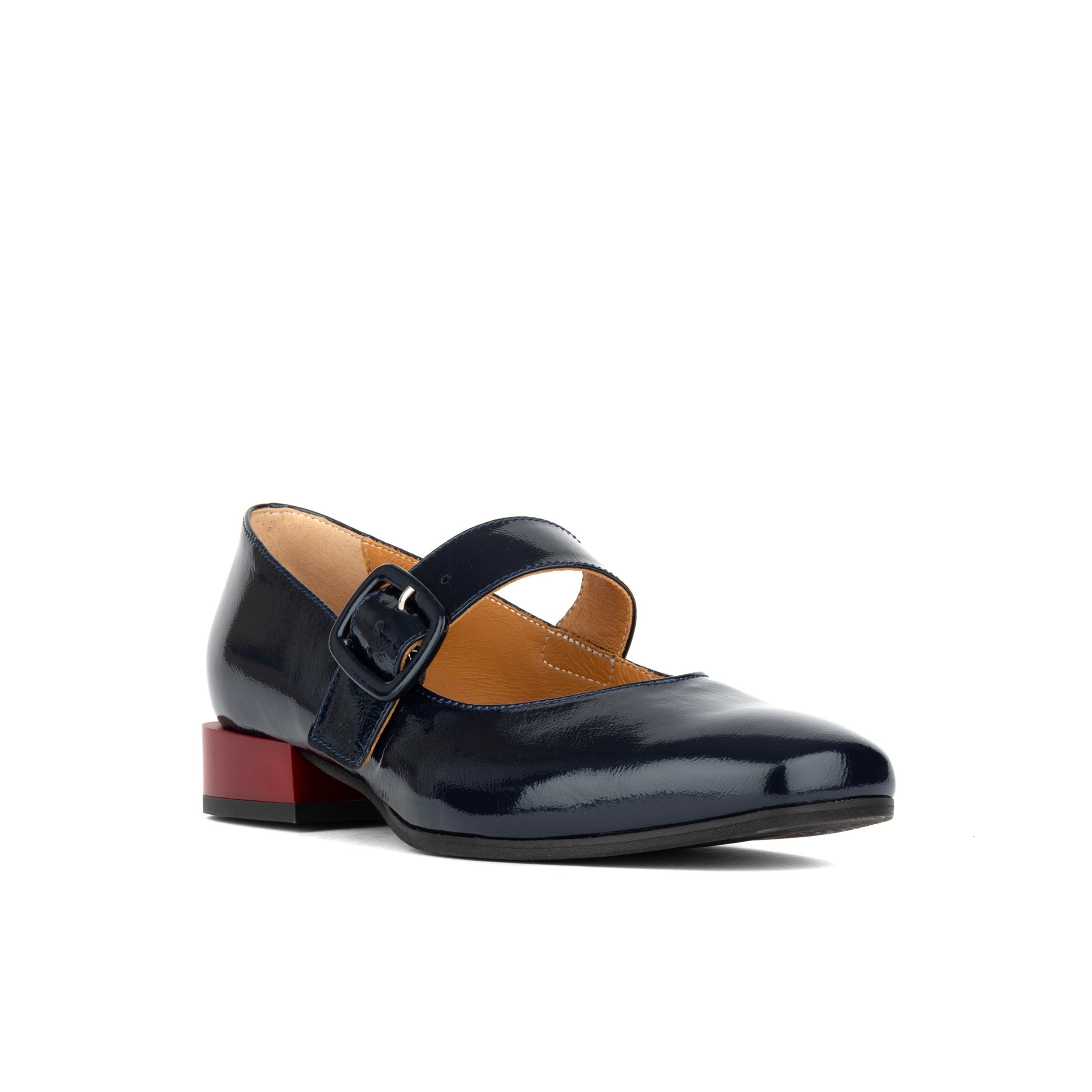 Bliss - Navy - Women's block heel square toe patent leather Mary-Jane