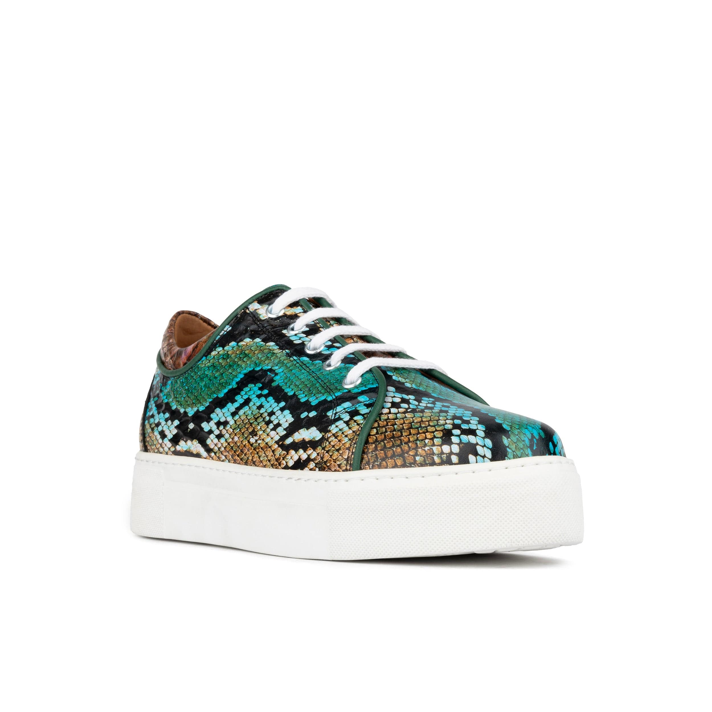 Camila - Green & Brown Snake - Women’s Chunky Leather Platform Trainer