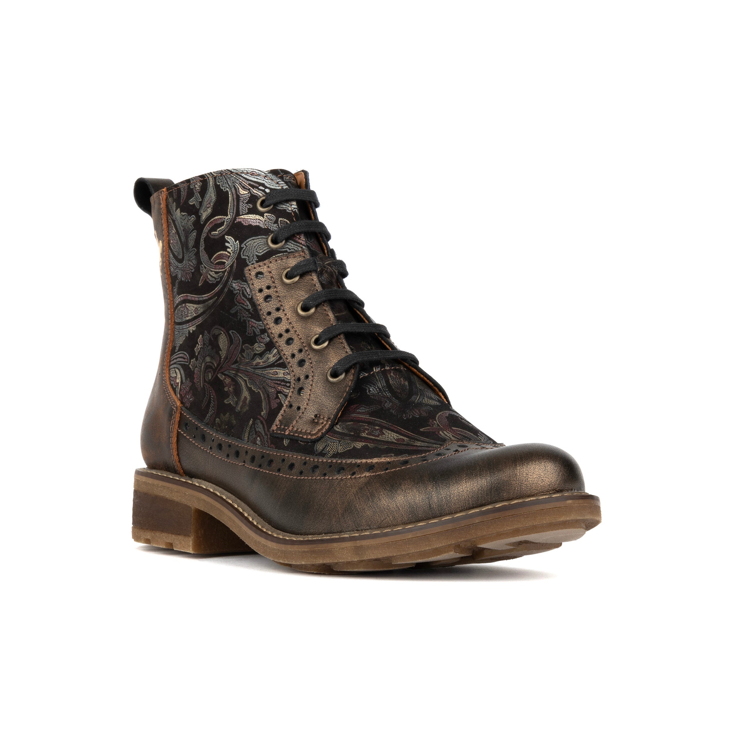 Milliner - Bronze & Floral - Women's leather round toe rubber sole ankle boot in black