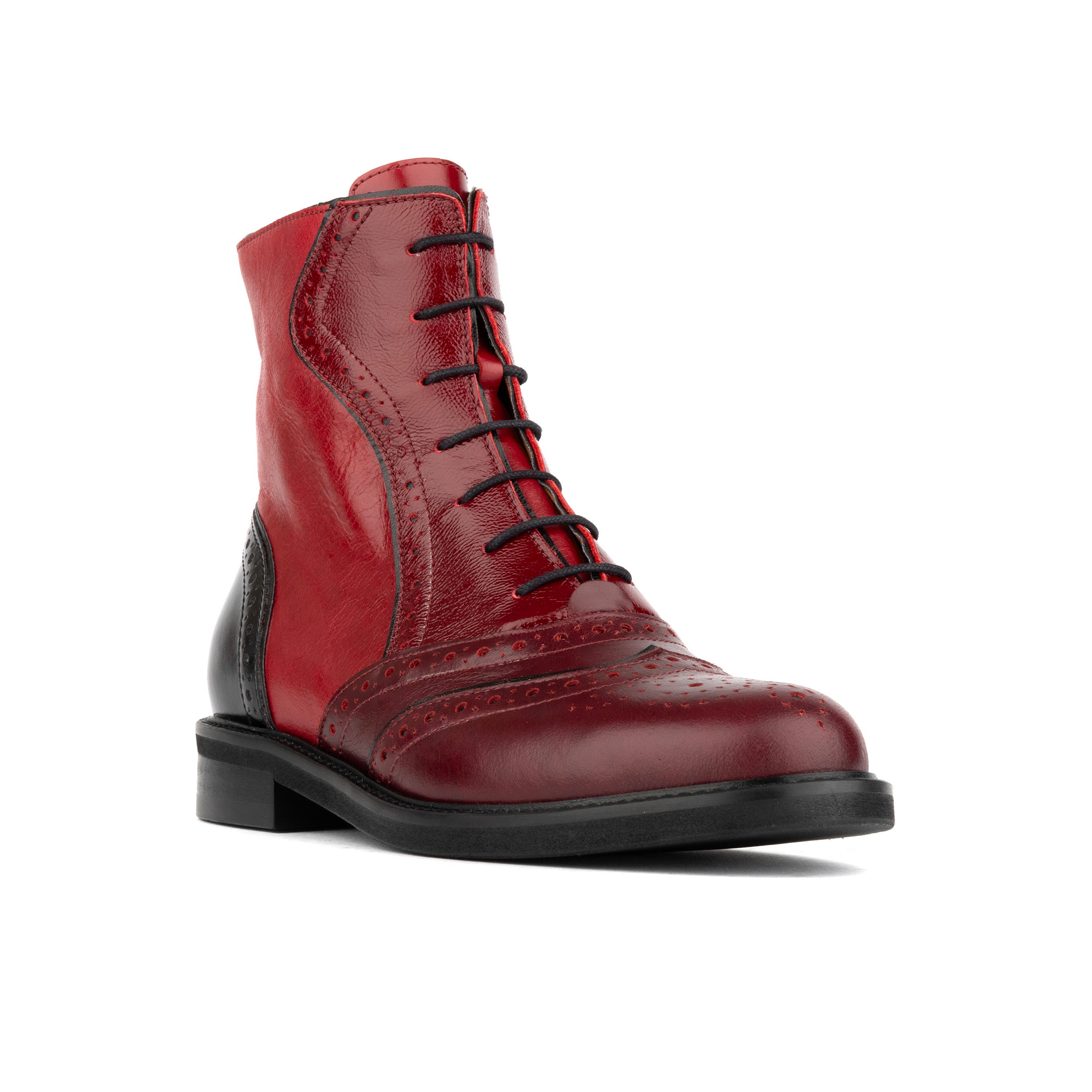 Brick Lane Boots - Claret - Women's dark red leather oxford boot with brogue styling
