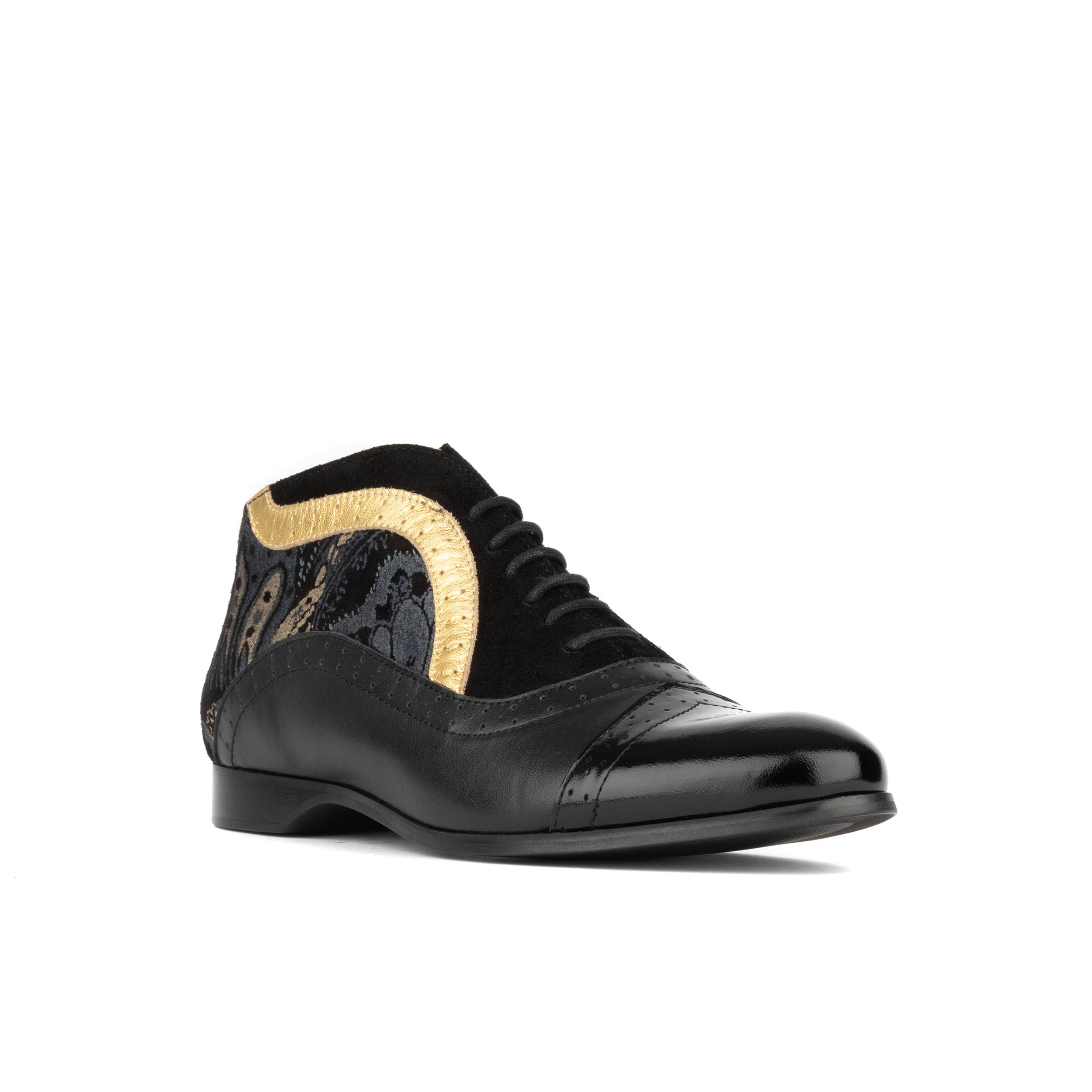 Jasmine - Black & Gold - Women’s Leather Oxford Ankle Boot
