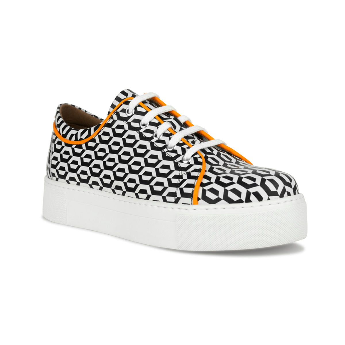 Camila - Orange & Hexa Print - Women’s Chunky Leather Platform Trainer
