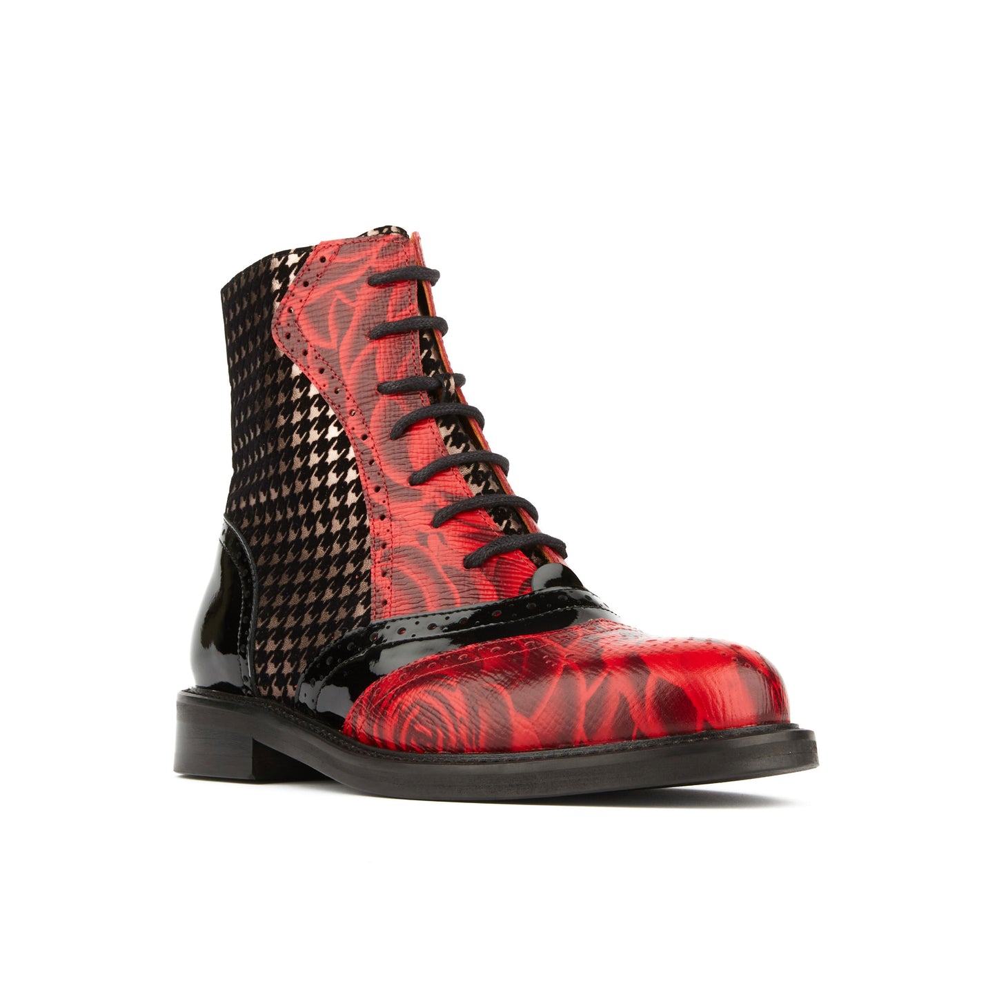 Brick Lane Boots - Red Rose & Houndstooth