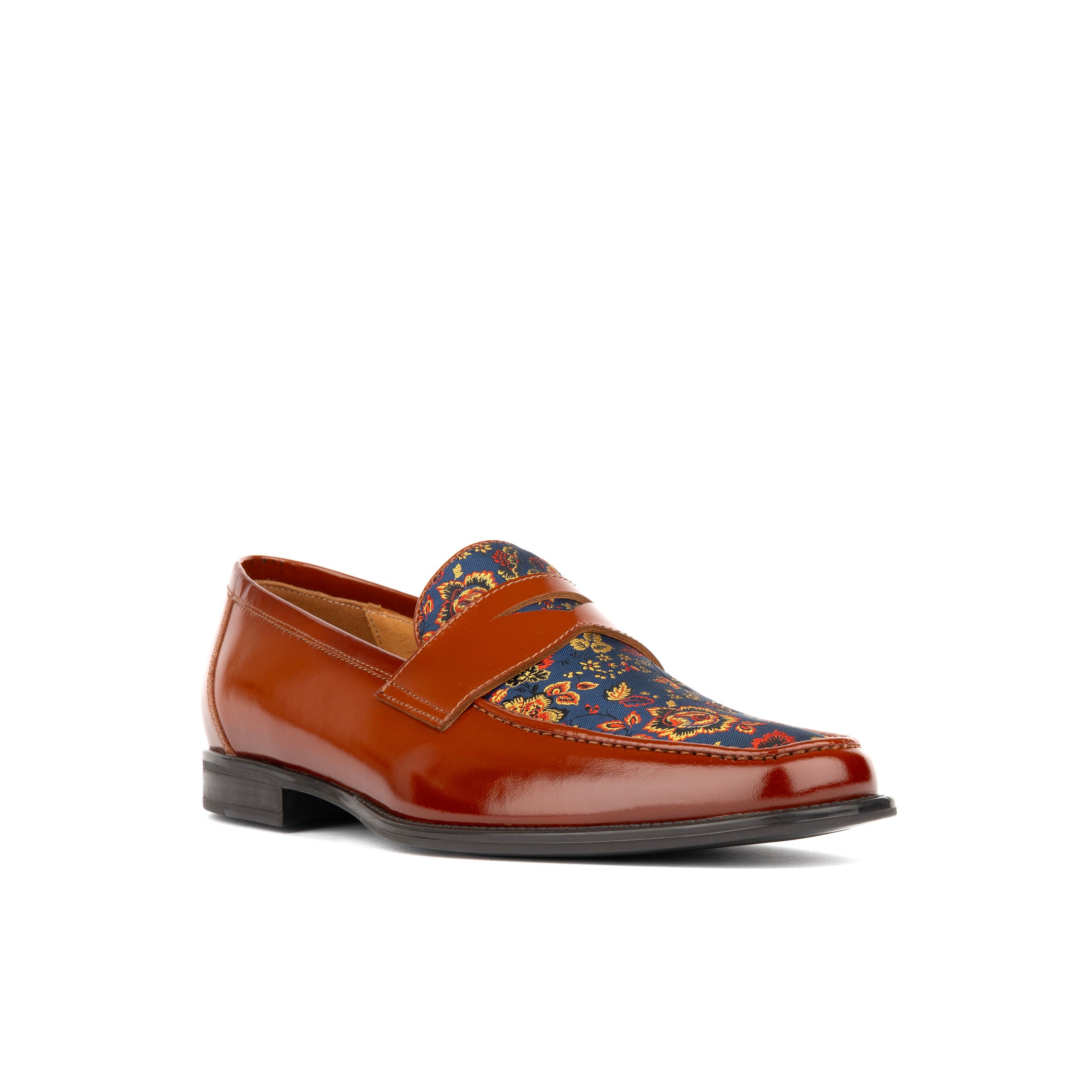 Henry - Tan & Blue Flower - Men's Leather Loafer