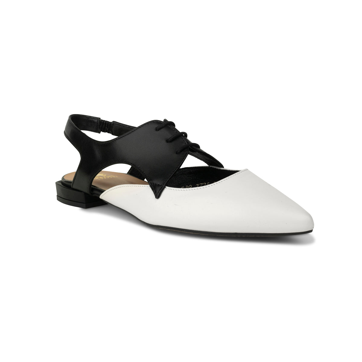 Lim - Black & Cream - Women's cutout leather lace up slingback