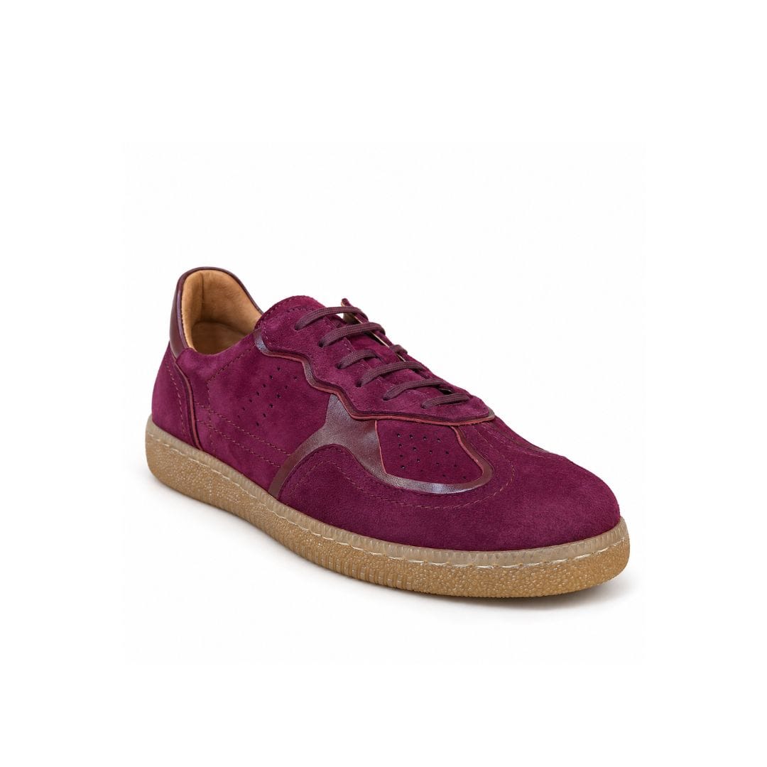 Quinn - Burgundy - Women's Suede & Leather Retro Gum Sole Trainers