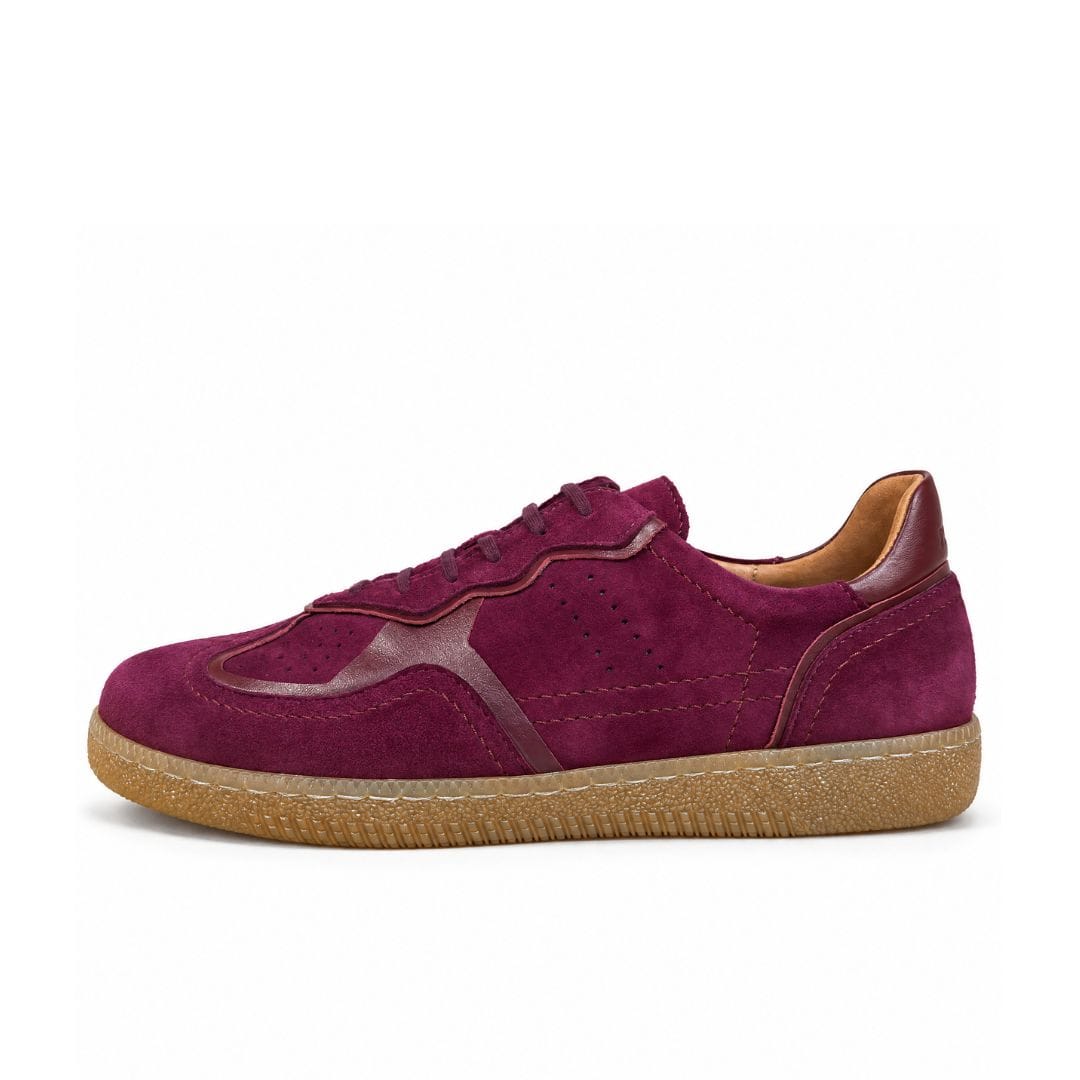 Quinn - Burgundy - Women's Suede & Leather Retro Gum Sole Trainers