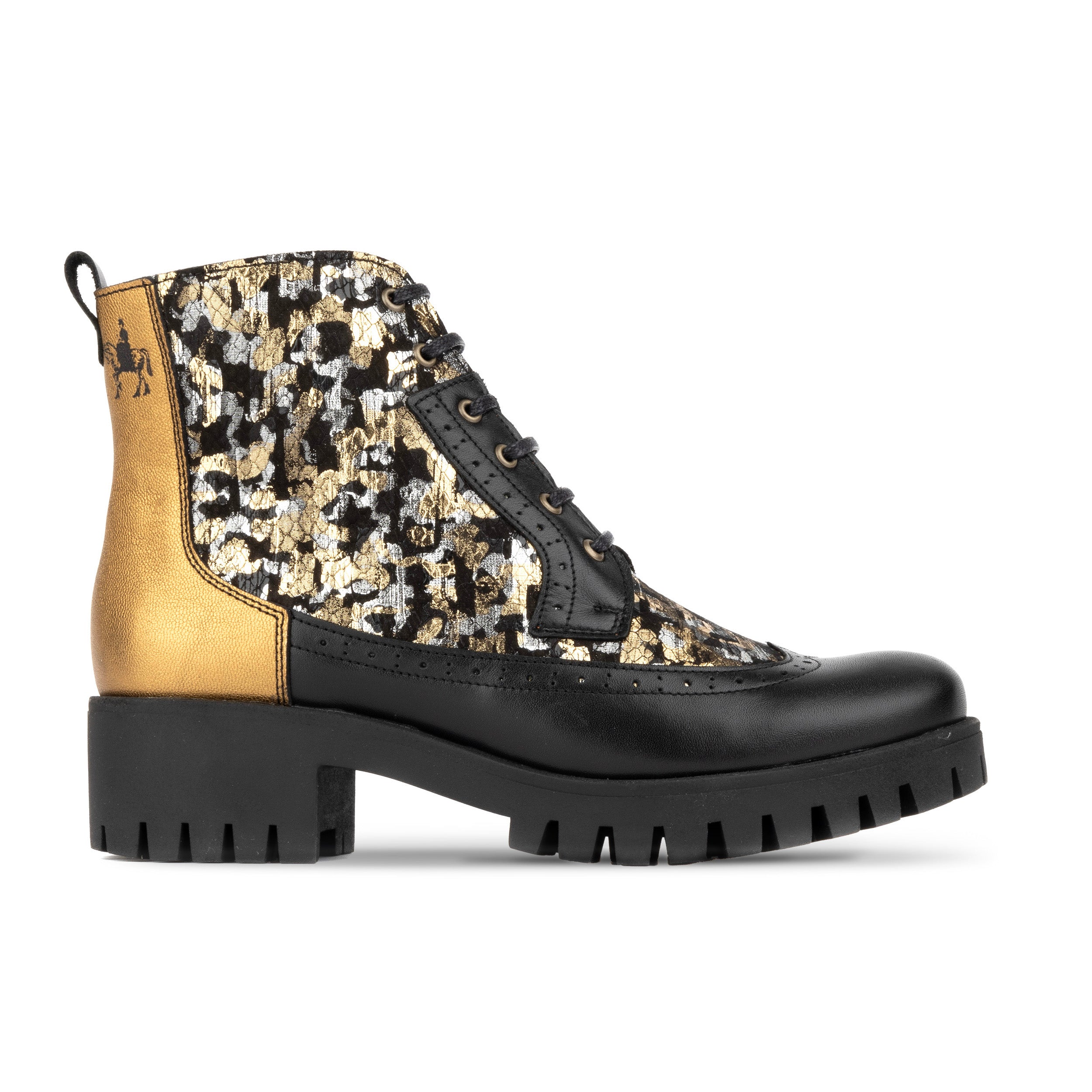 Milliner Platform - Floral - Women's leather chunky 1 inch platform ankle boot in gold