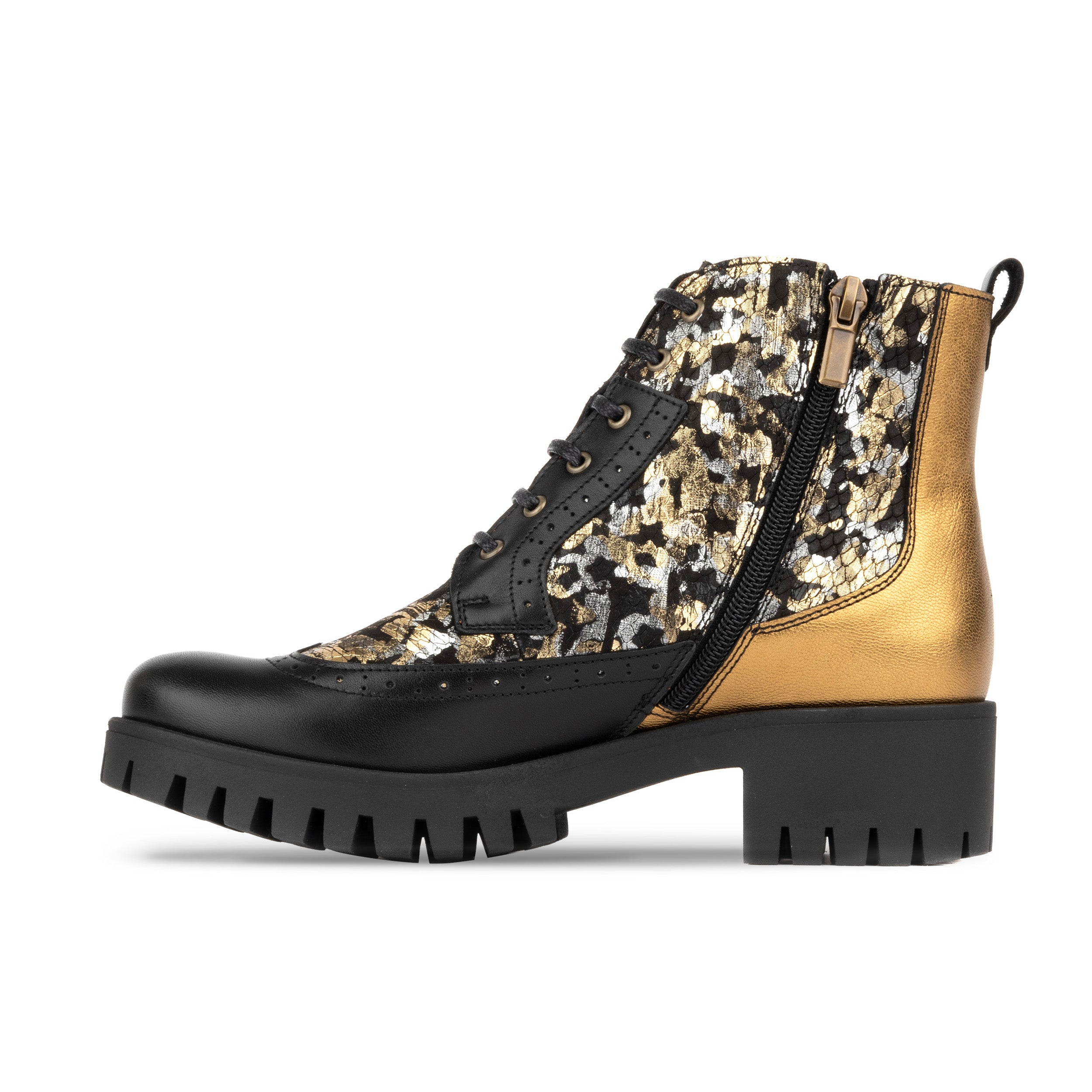 Milliner Platform - Floral - Women's leather chunky 1 inch platform ankle boot in gold