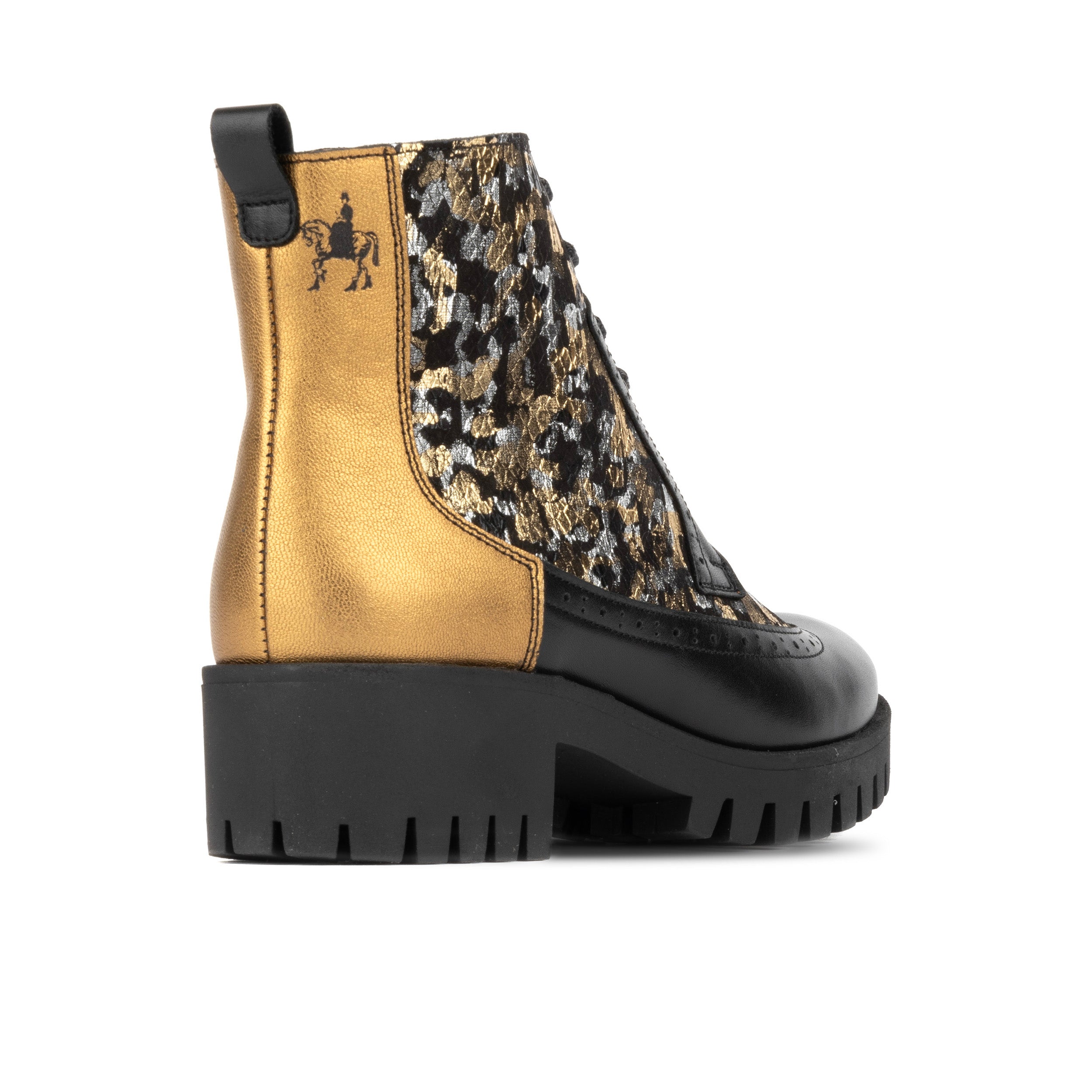 Milliner Platform - Floral - Women's leather chunky 1 inch platform ankle boot in gold