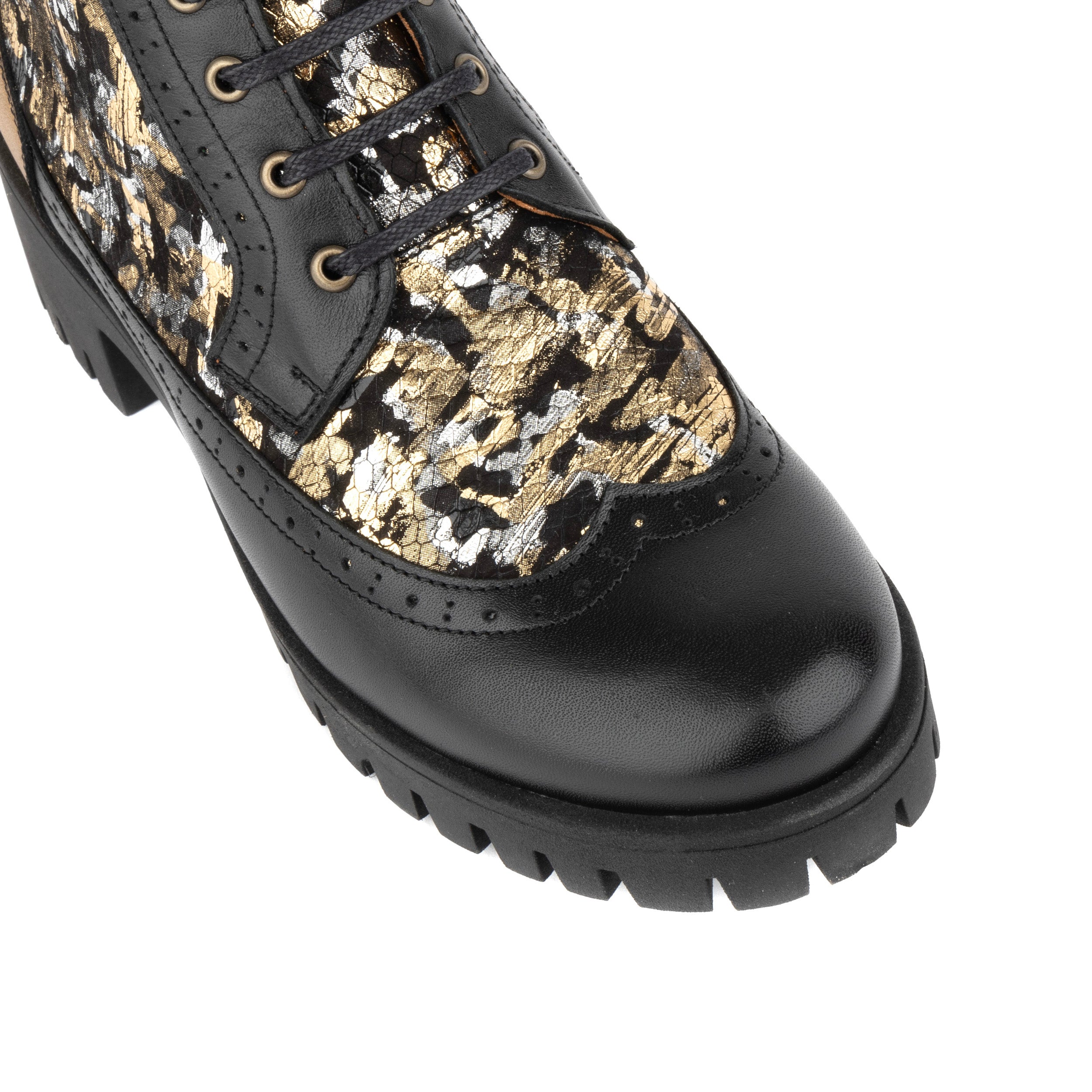 Milliner Platform - Floral - Women's leather chunky 1 inch platform ankle boot in gold