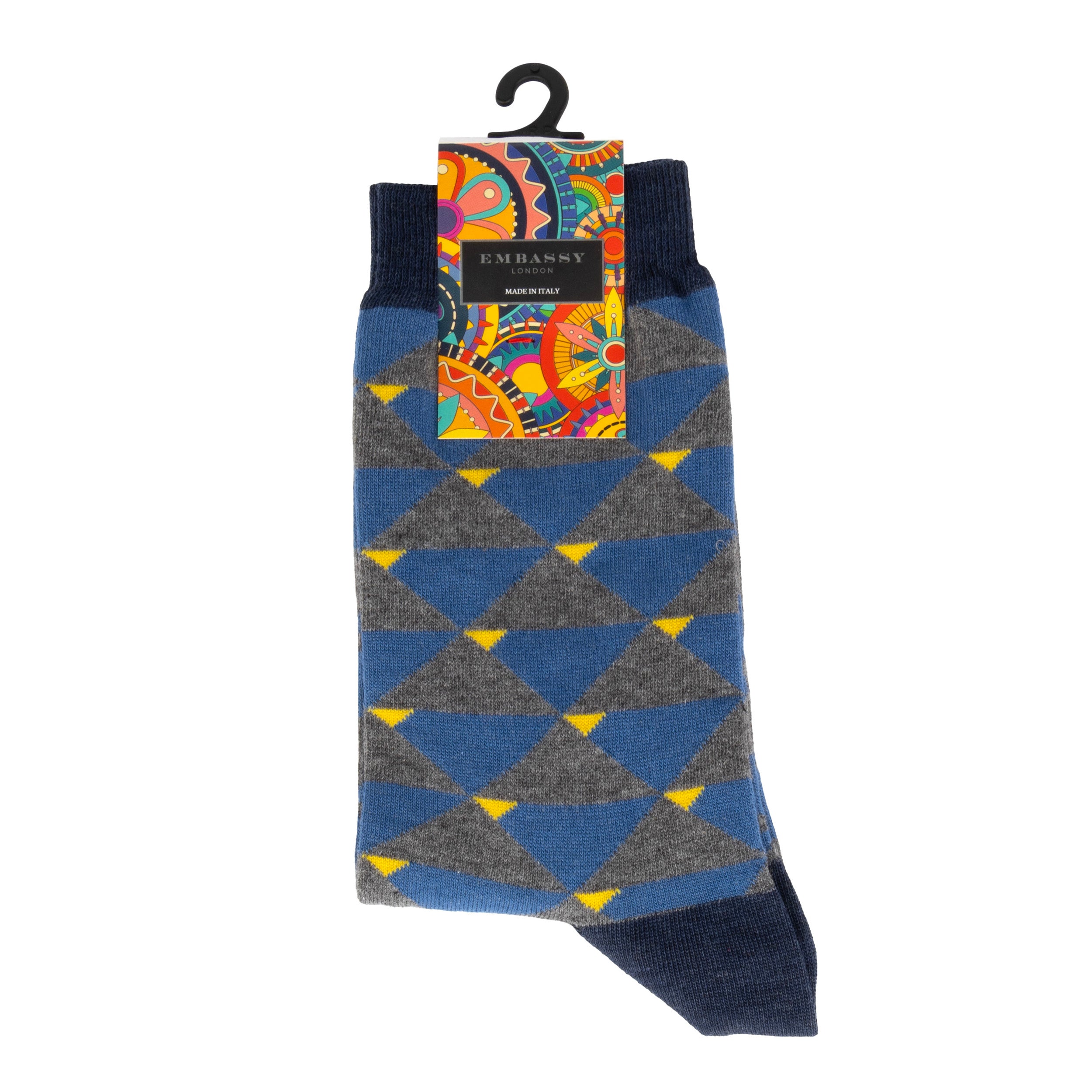 Toeblerone - Blue - Men's cotton crew socks size UK 6 to 12 in in blue