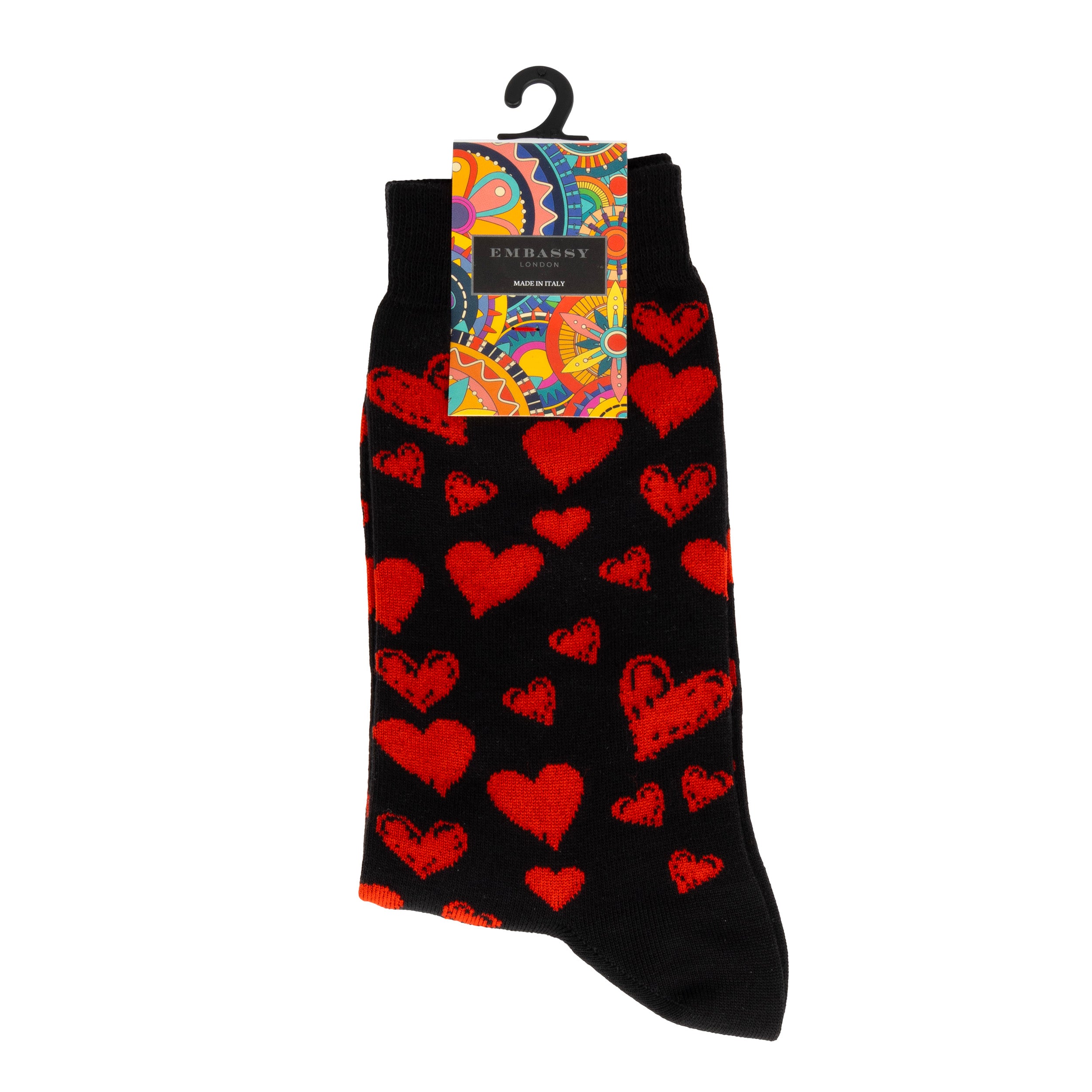 Soulmates - Black Red - Men's cotton crew socks size UK 6 to 12 in black red