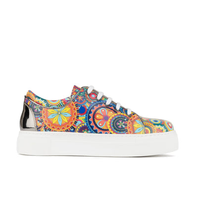 Camila - Signature Print - Women's chunky sole leather trainer in colourful print