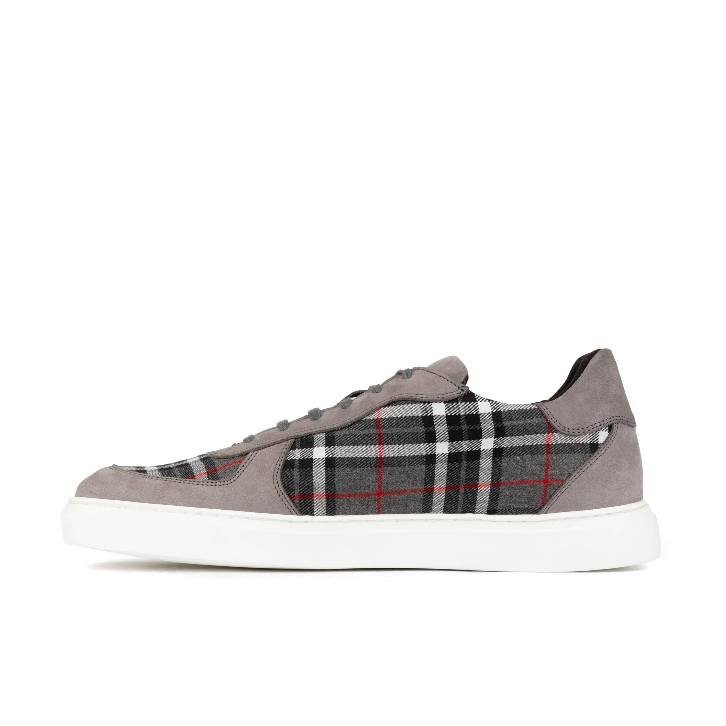 Strada - Grey Tartan - Men's Tartan Suede & Leather Trainer