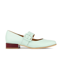 Bliss - Mint & Red - Women's block heel square toe leather Mary-Jane