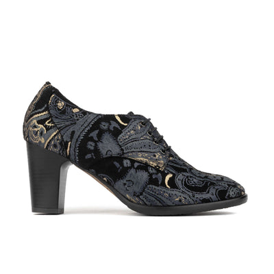 Roulette - Black & Grey & Gold - Women's leather heeled oxford lace-up