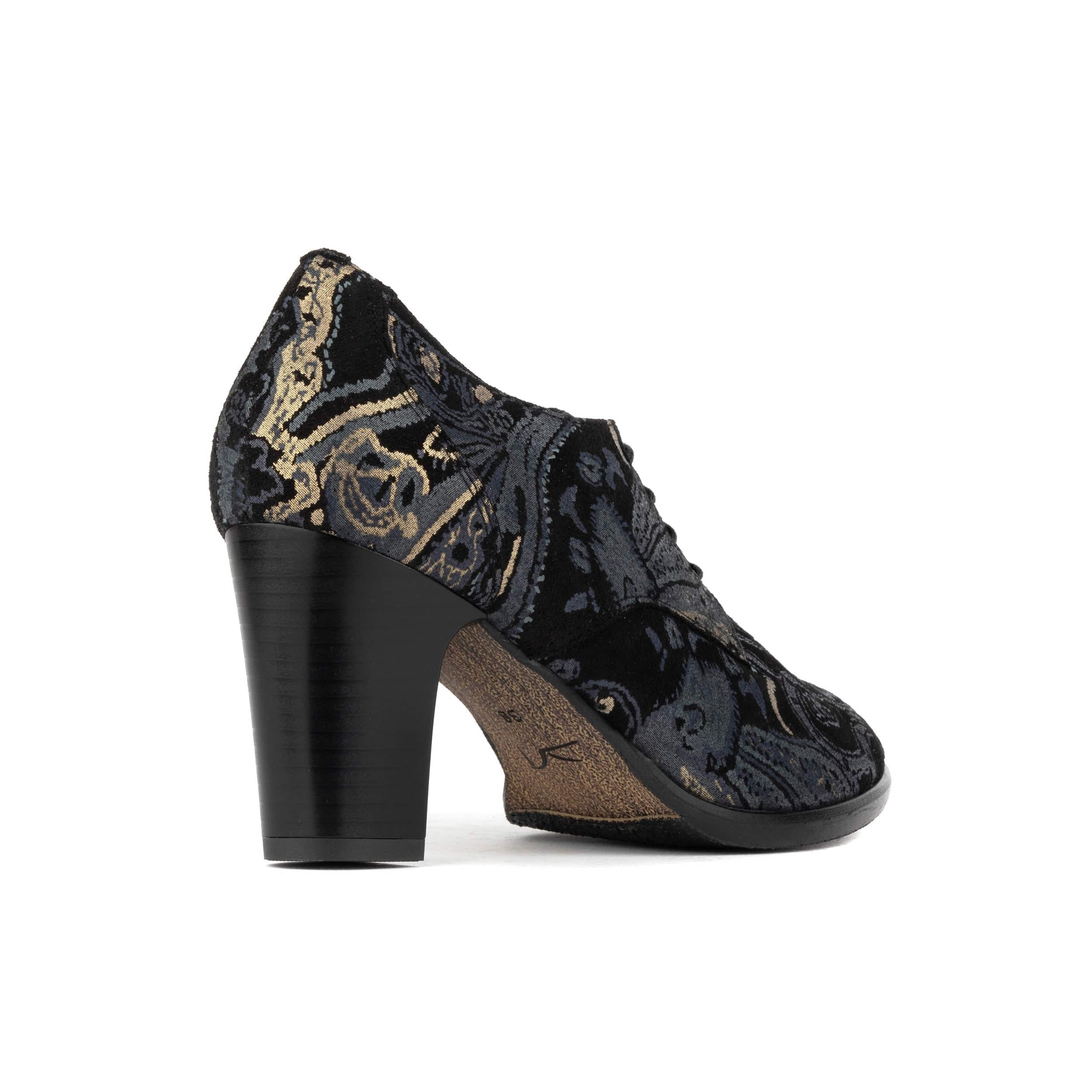 Roulette - Black & Grey & Gold - Women's leather heeled oxford lace-up