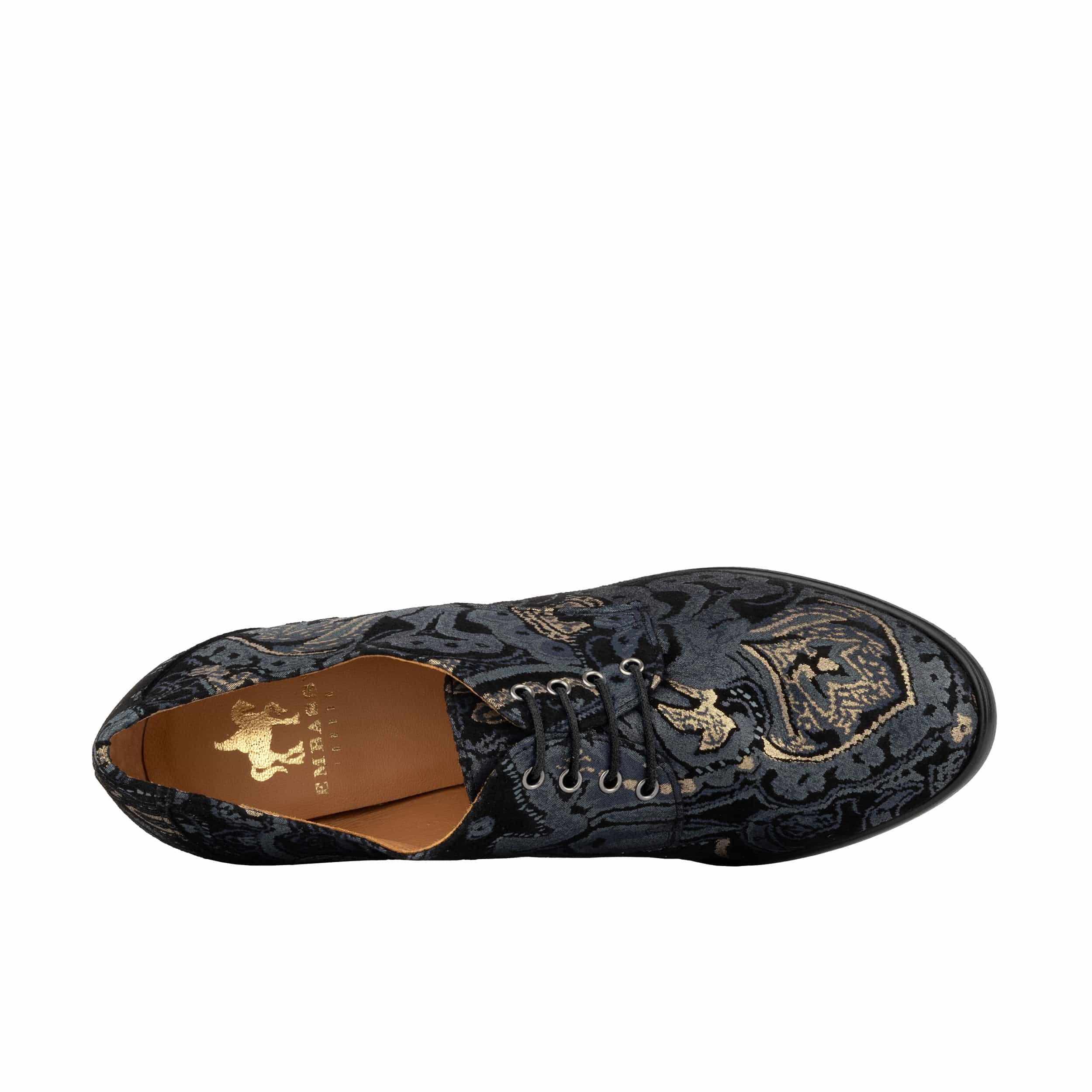 Roulette - Black & Grey & Gold - Women's leather heeled oxford lace-up
