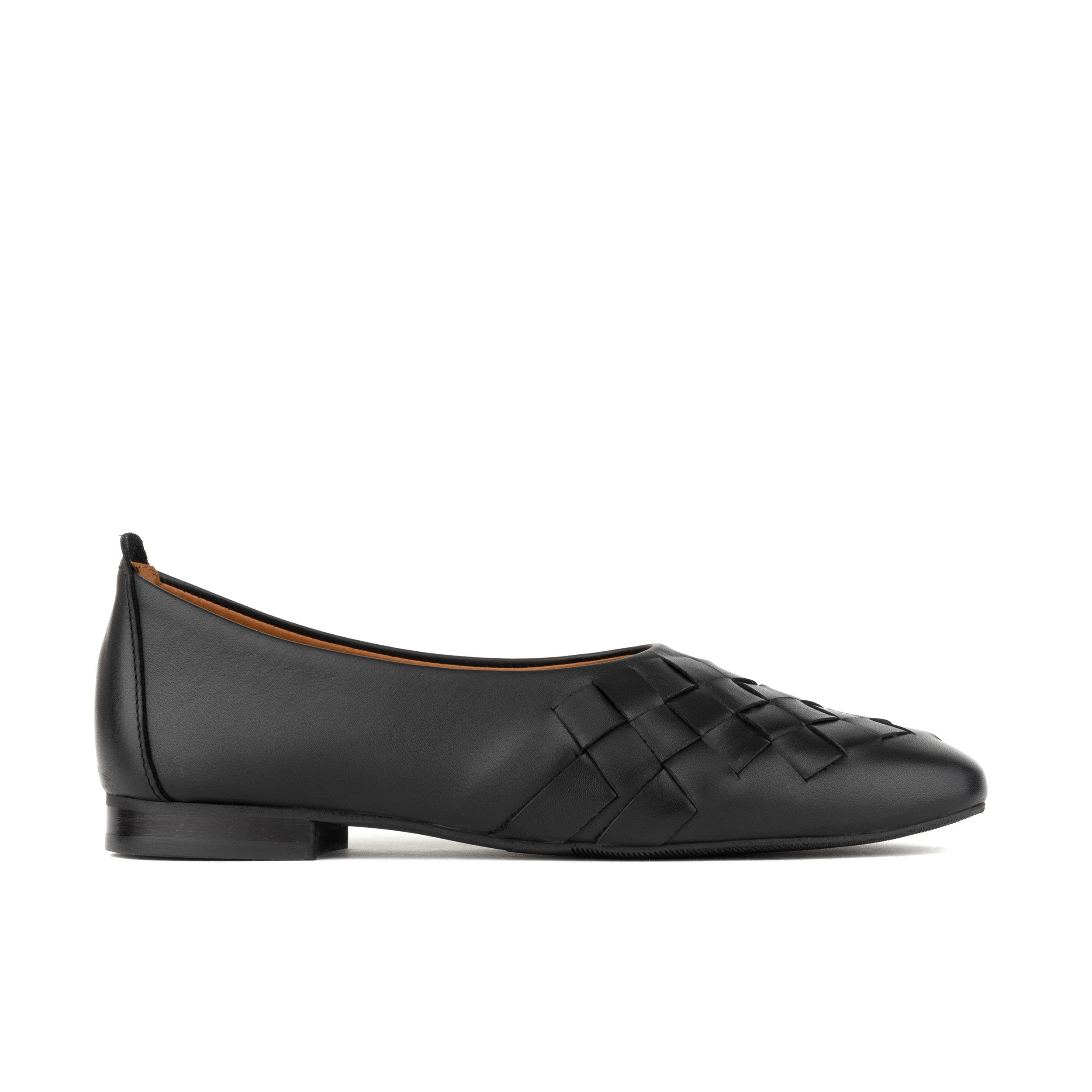 Solenne - Black - Handwoven Leather Ballet Pump