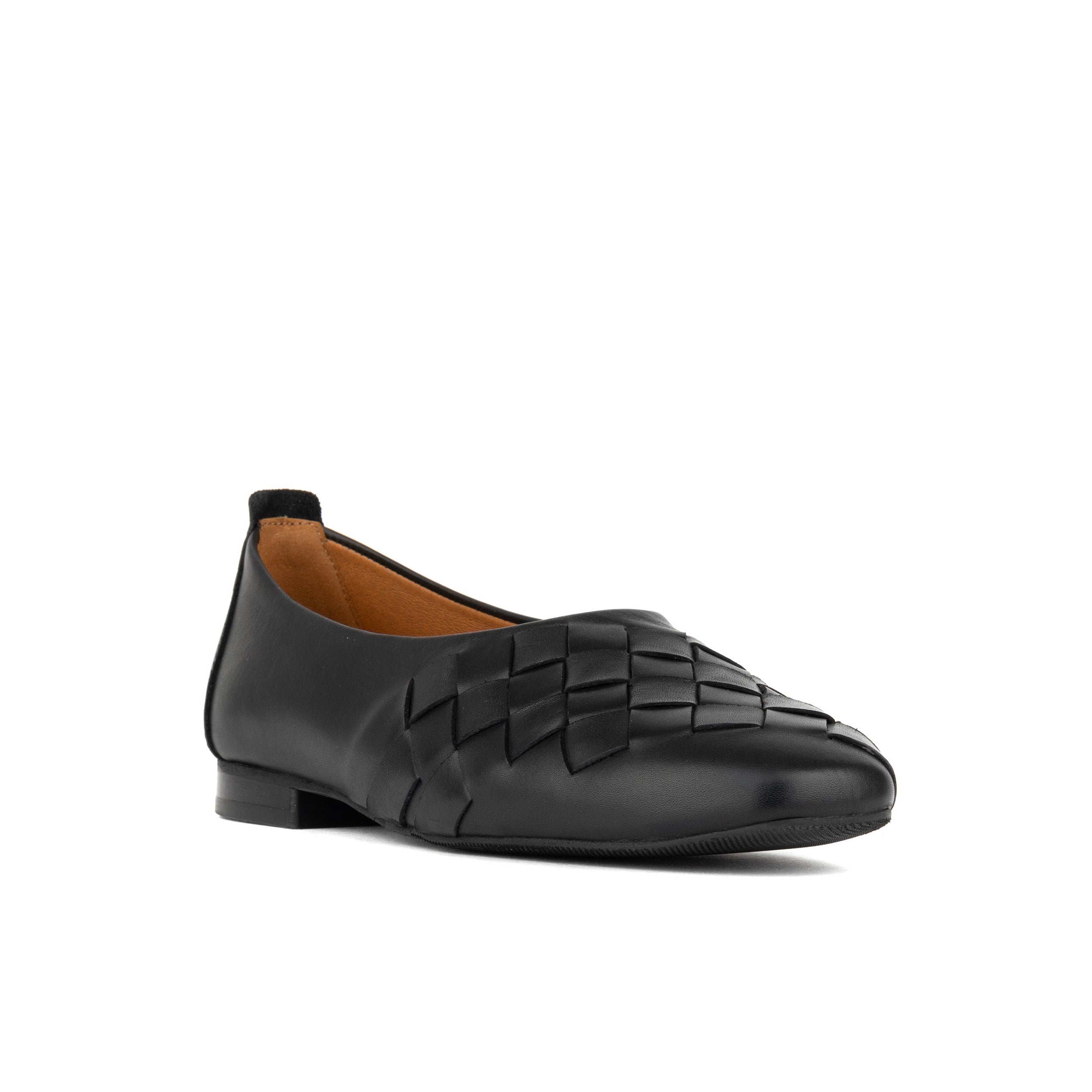 Solenne - Black - Handwoven Leather Ballet Pump