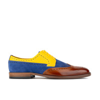 Midnight Royal - Blue & Yellow & Brown - Men’s Suede & Leather Oxford Brogue Shoe.