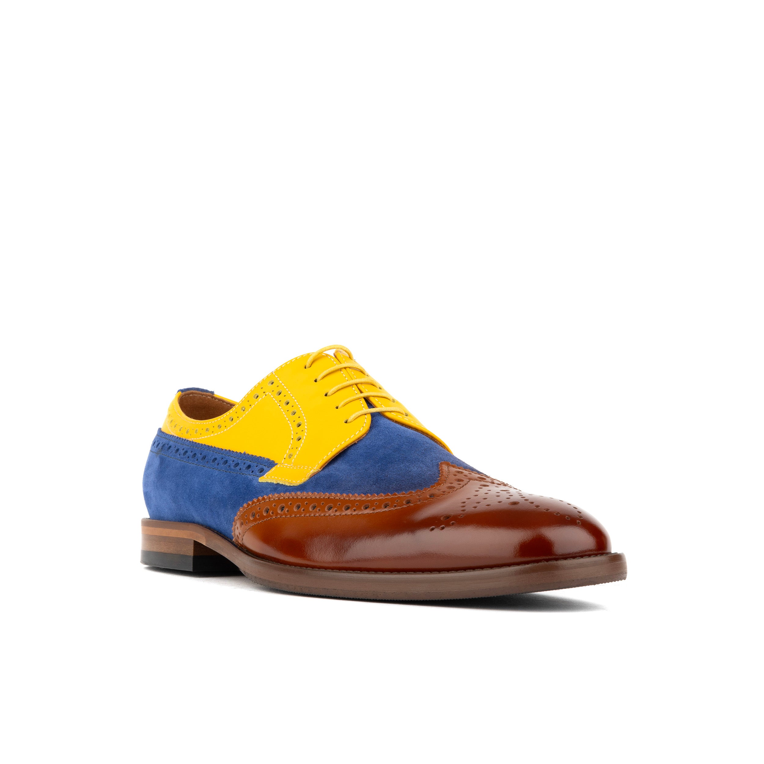Midnight Royal - Blue & Yellow & Brown - Men’s Suede & Leather Oxford Brogue Shoe.
