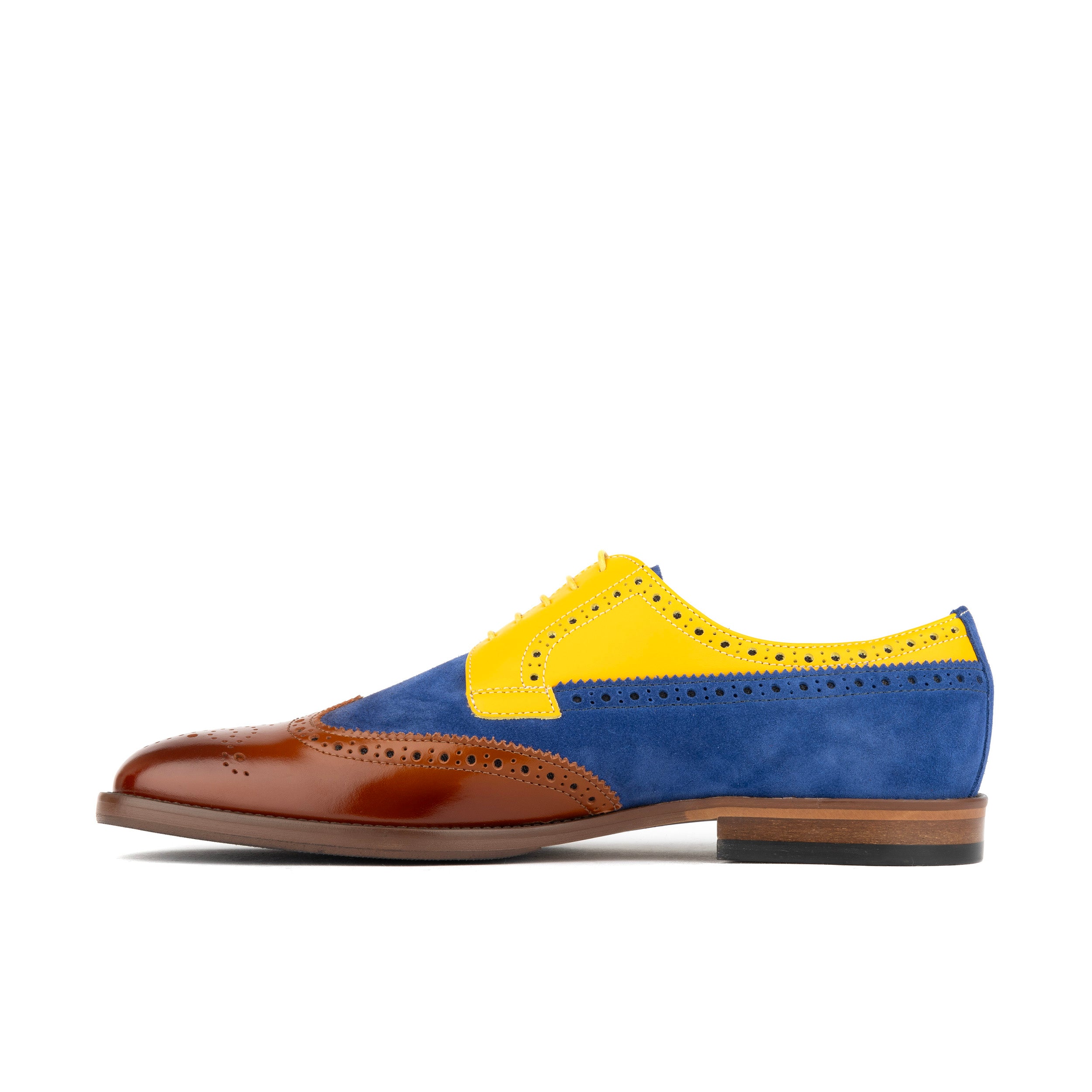 Midnight Royal - Blue & Yellow & Brown - Men’s Suede & Leather Oxford Brogue Shoe.