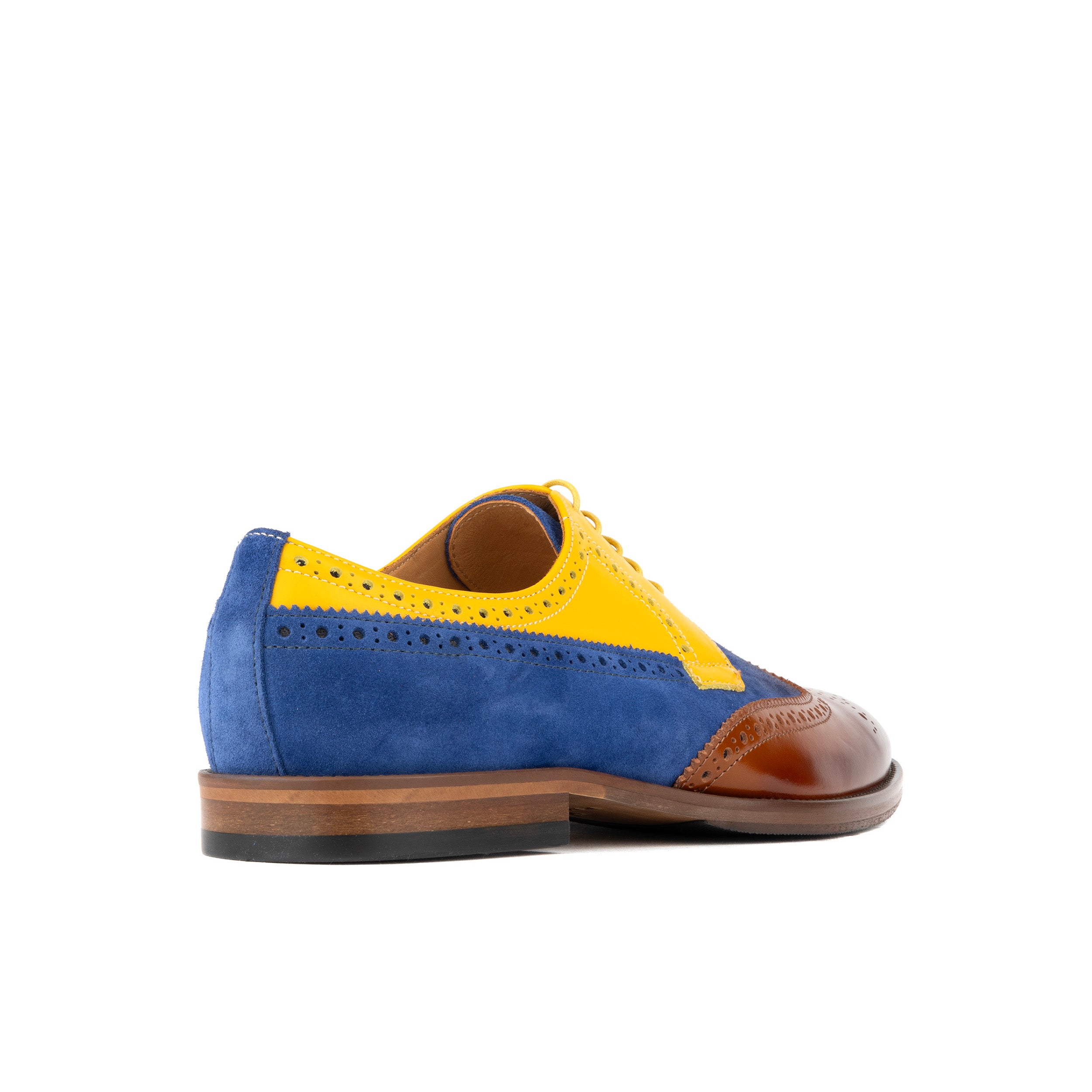 Midnight Royal - Blue & Yellow & Brown - Men’s Suede & Leather Oxford Brogue Shoe.