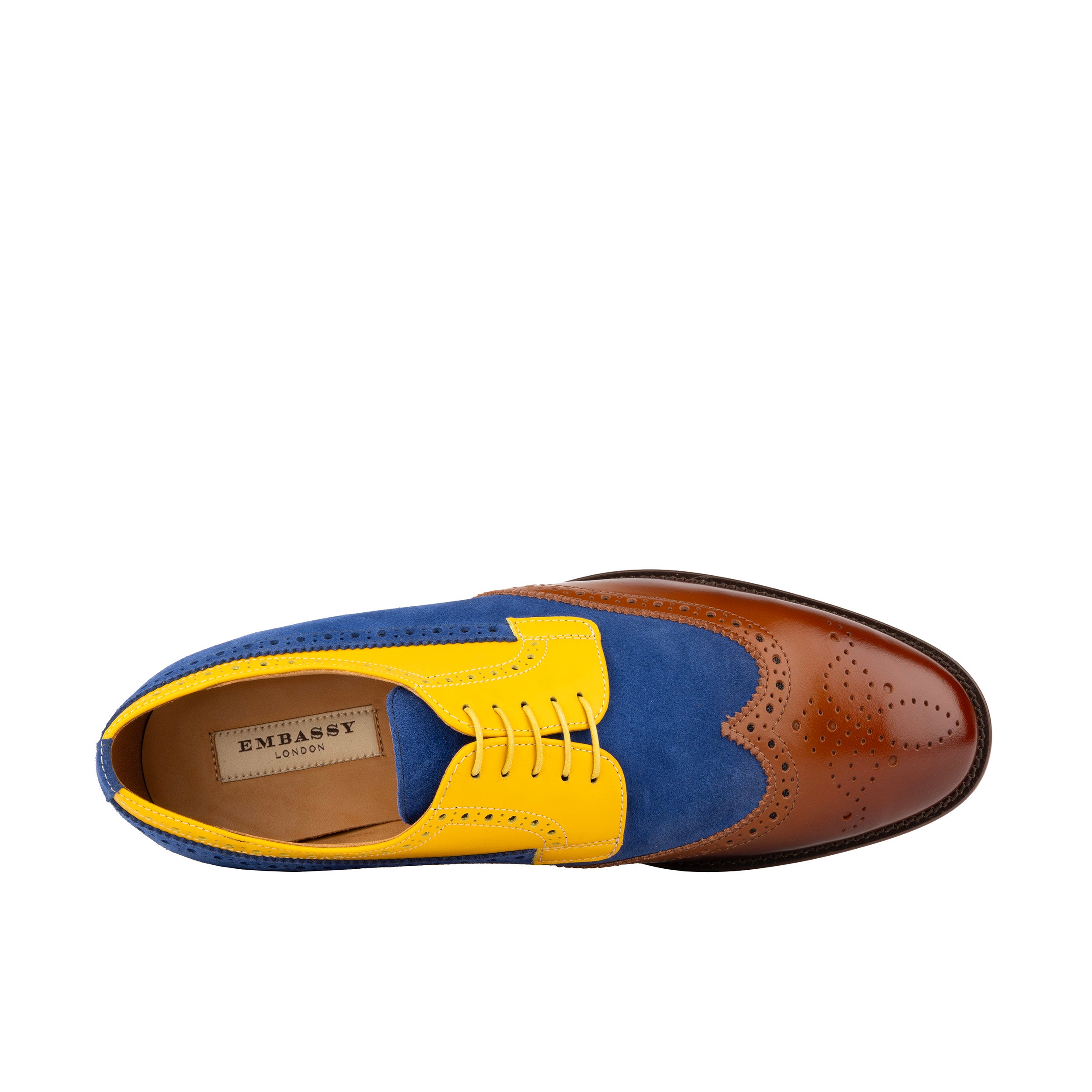Midnight Royal - Blue & Yellow & Brown - Men’s Suede & Leather Oxford Brogue Shoe.