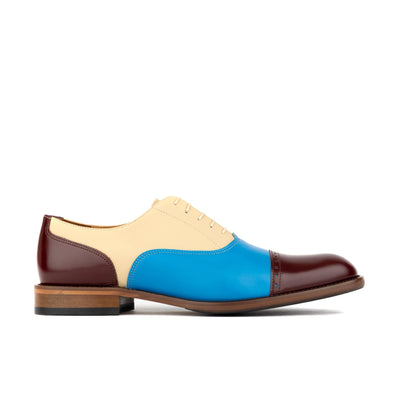 Pembroke - Cream & Burgundy & Blue - Men’s Summer Toe Cap Shoe