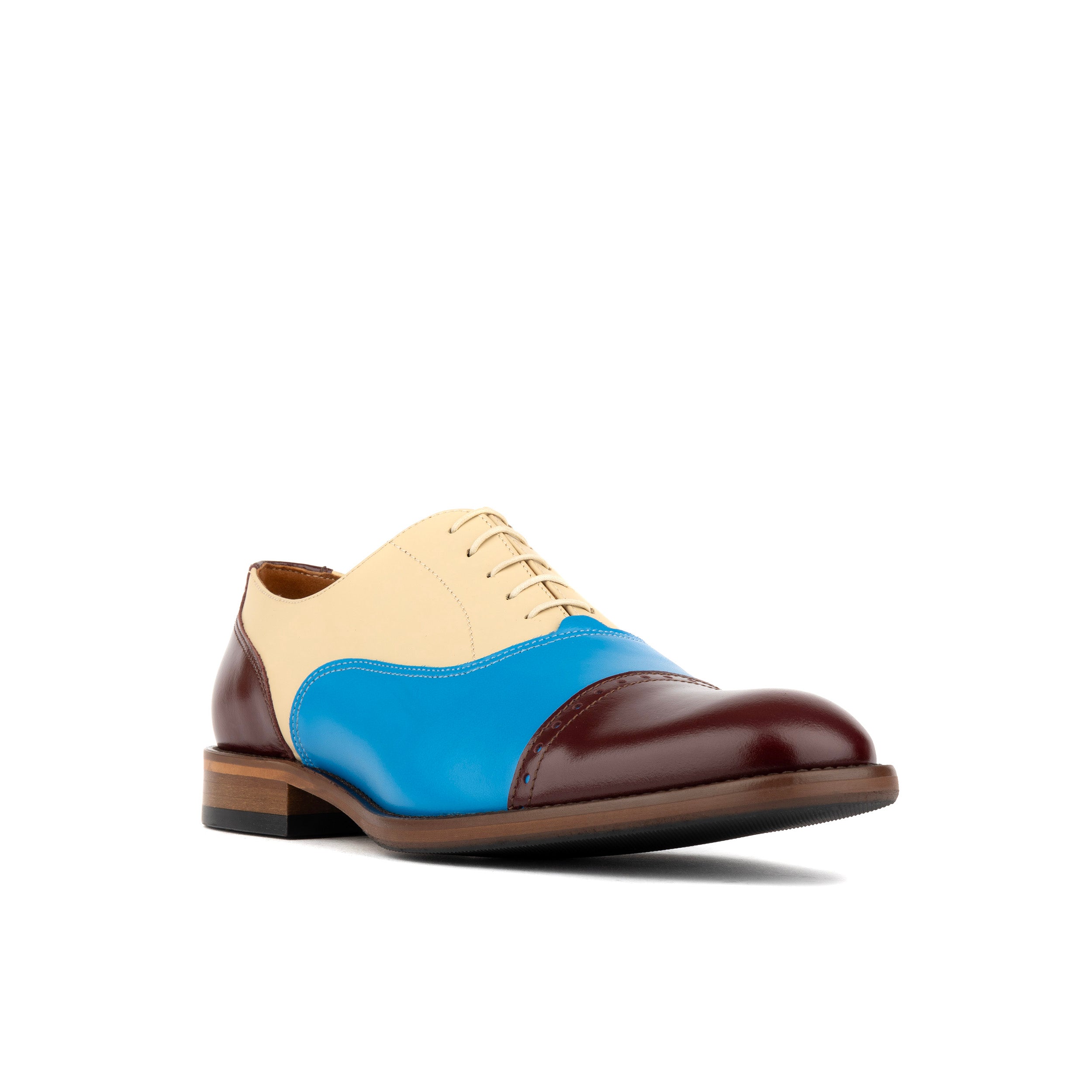 Pembroke - Cream & Burgundy & Blue - Men’s Summer Toe Cap Shoe