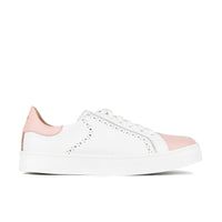 Serena - Pink & White - Women’s Leather Trainer with Brogue Details