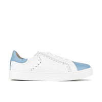 Serena - White & Blue - Women’s Leather Trainer with Brogue Details