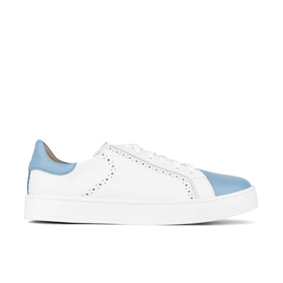 Serena - White & Blue - Women’s Leather Trainer with Brogue Details