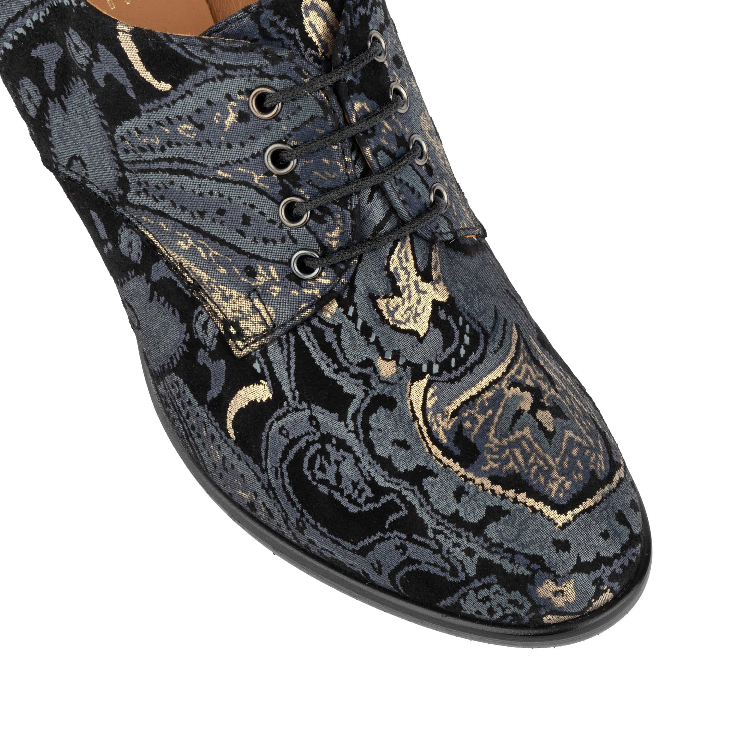 Roulette - Black & Grey & Gold - Women's leather heeled oxford lace-up