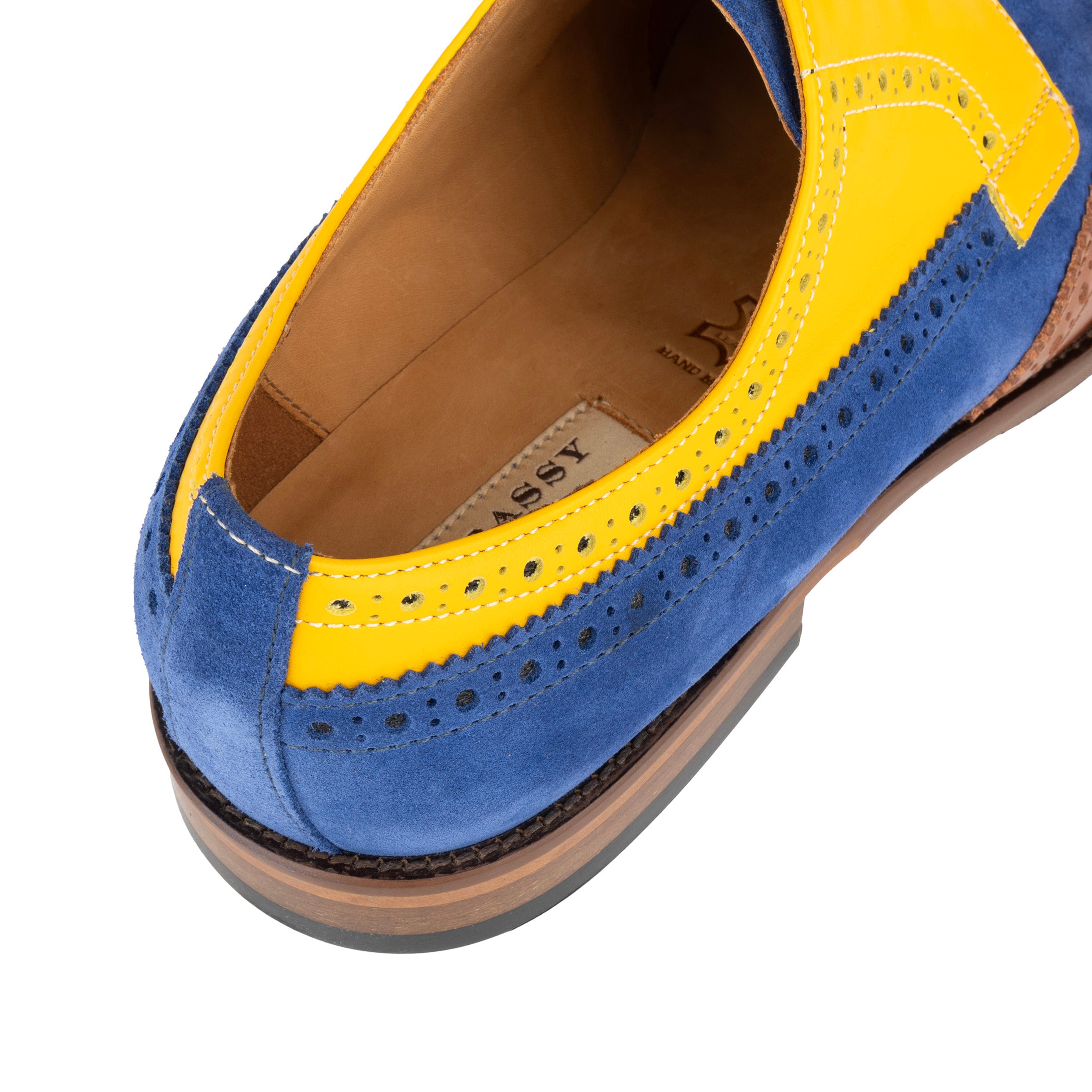 Midnight Royal - Blue & Yellow & Brown - Men’s Suede & Leather Oxford Brogue Shoe.
