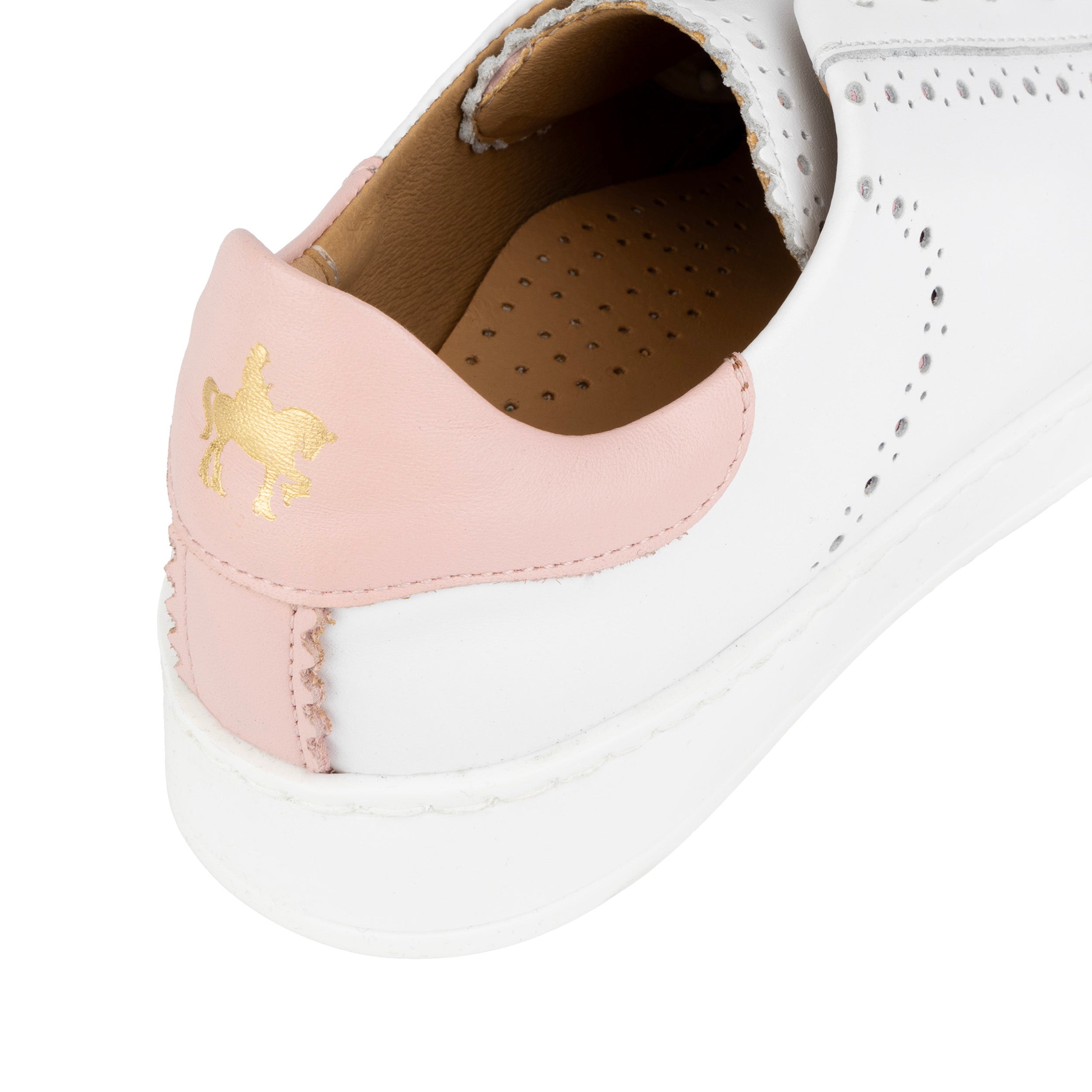 Serena - Pink & White - Women’s Leather Trainer with Brogue Details