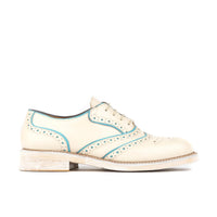 Brick Lane - White & Light Blue - Women's contrast leather lace-up brogue