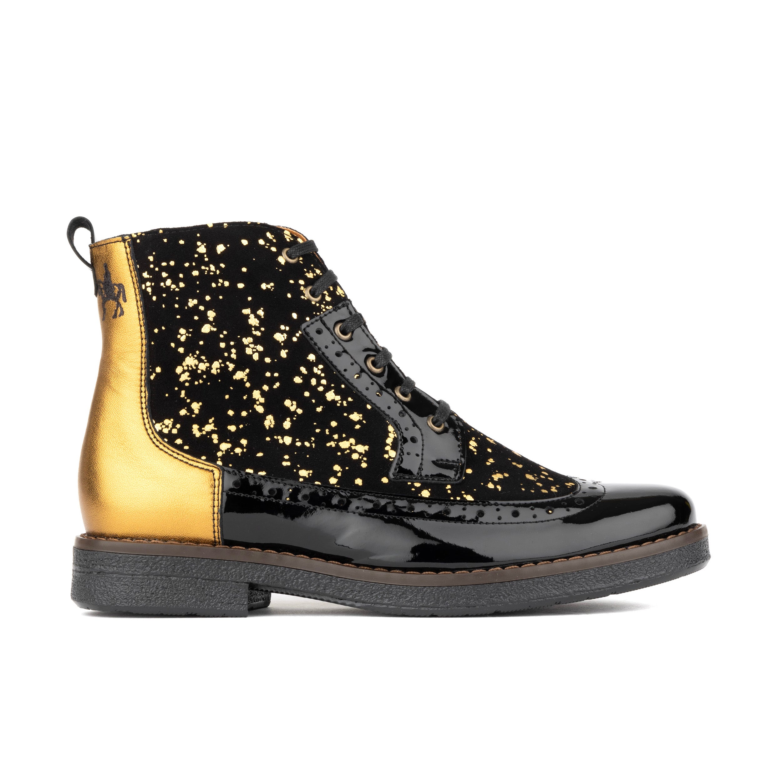 Hatter - Gold Drops - Women's ankle boot in golden paint drops on black leather