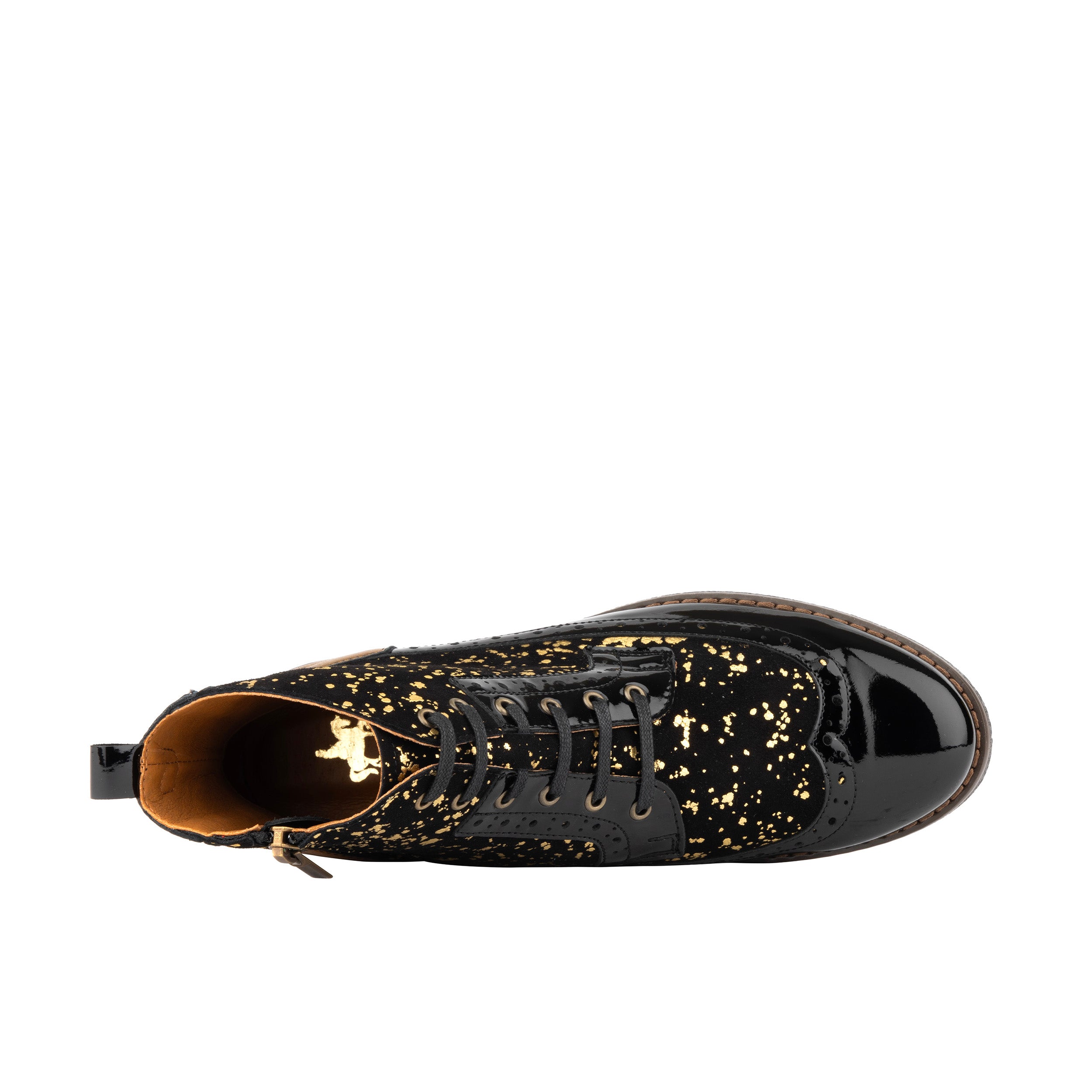 Hatter - Gold Drops - Women's ankle boot in golden paint drops on black leather