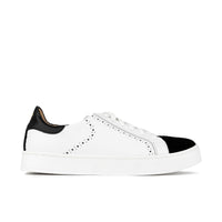Serena - Black & White - Women’s Leather Trainer with Brogue Details