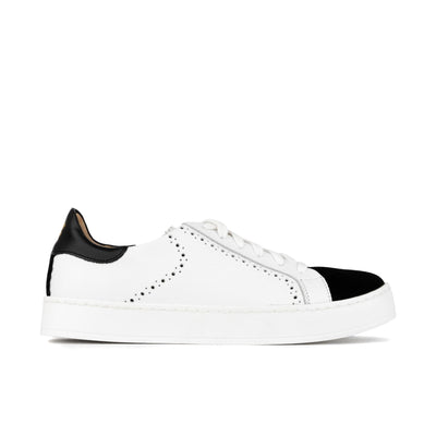Serena - Black & White - Women’s Leather Trainer with Brogue Details
