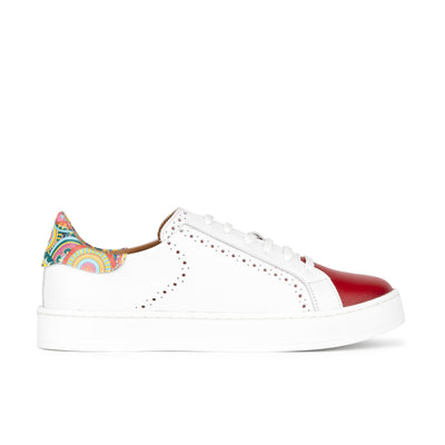 Serena - Red & Signature Print - Women’s Leather Trainer with Brogue Details