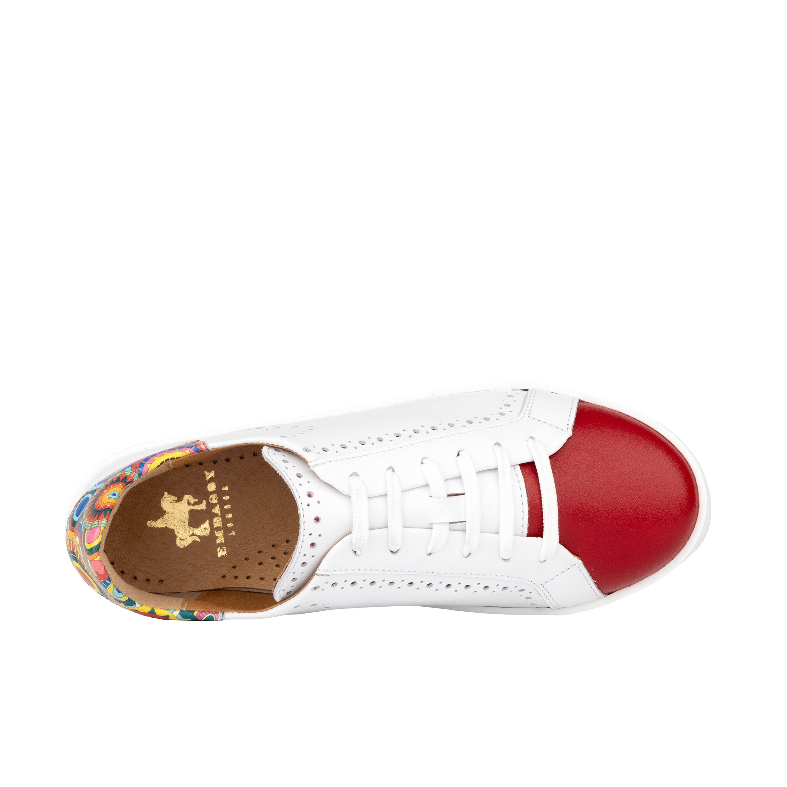 Serena - Red & Signature Print - Women’s Leather Trainer with Brogue Details